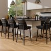 Genpo Bar Stools Set of 6, Upholstered Counter Height Bar Stools, Counter Stools 26 Inch Barstools with Back, Metal Legs and Textured Leather&Fabric for Kitchen Island Dining Room, Black