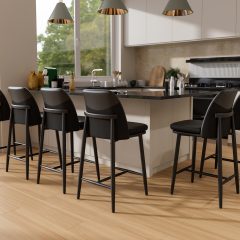 Genpo Bar Stools Set of 6, Upholstered Counter Height Bar Stools, Counter Stools 26 Inch Barstools with Back, Metal Legs and Textured Leather&Fabric for Kitchen Island Dining Room, Black