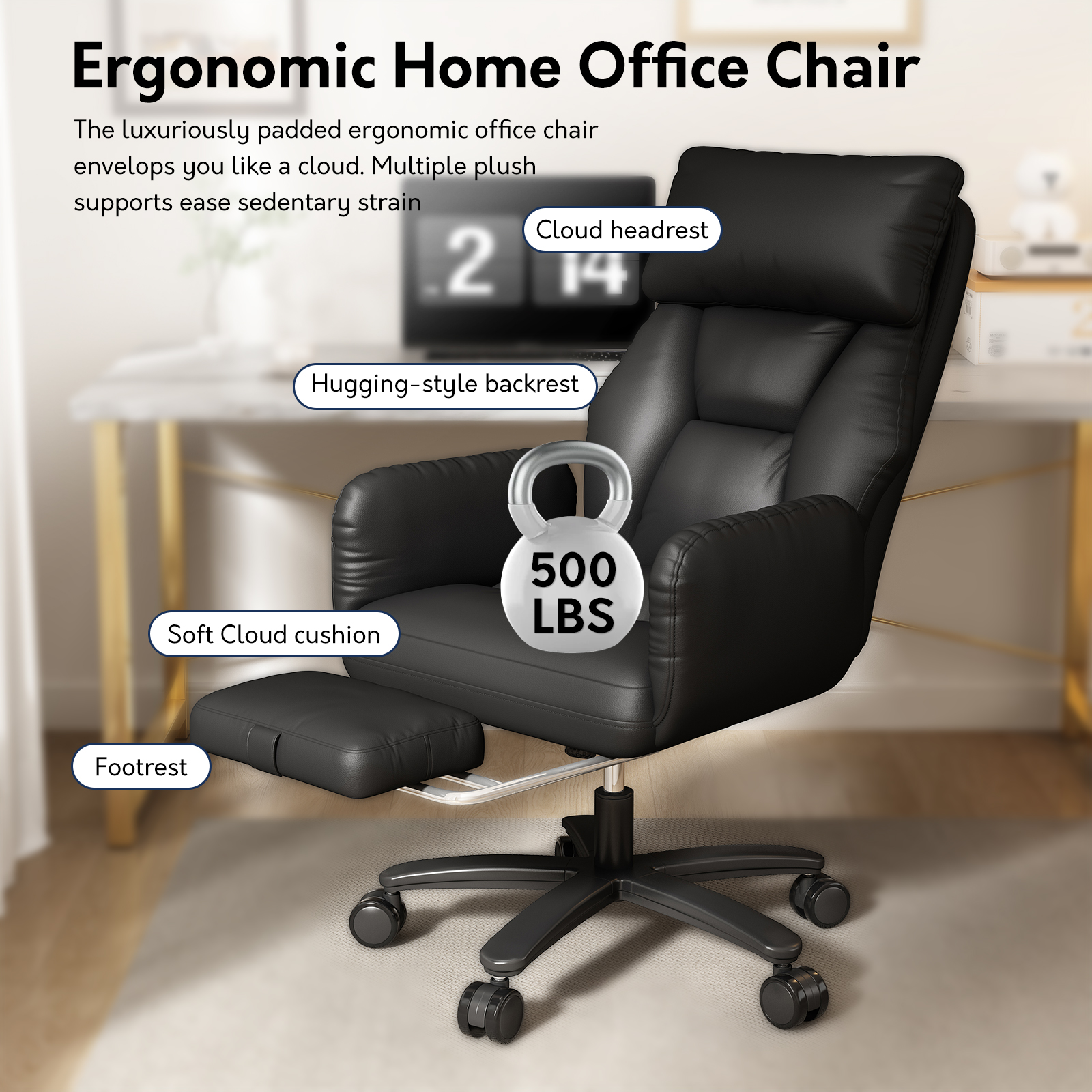 Genpo Criss Cross Desk Chair, Cross Legged Office Chair with Wheels, Black Leather Big and Tall Reclining Office Chair 500lbs with Foot Rest, Reversible Armrests & Wide Seat - Image 11