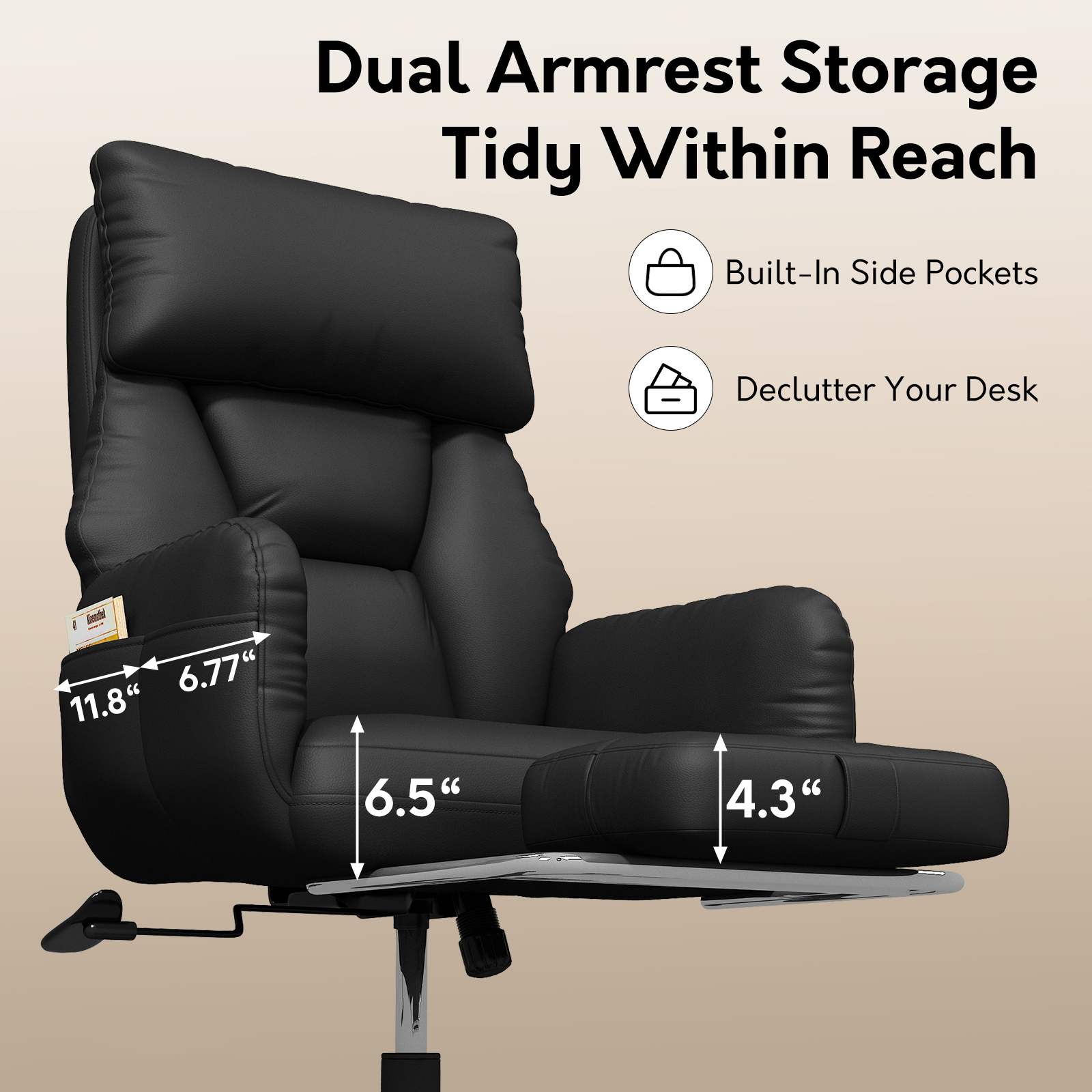 Genpo Criss Cross Desk Chair, Cross Legged Office Chair with Wheels, Black Leather Big and Tall Reclining Office Chair 500lbs with Foot Rest, Reversible Armrests & Wide Seat - Image 7