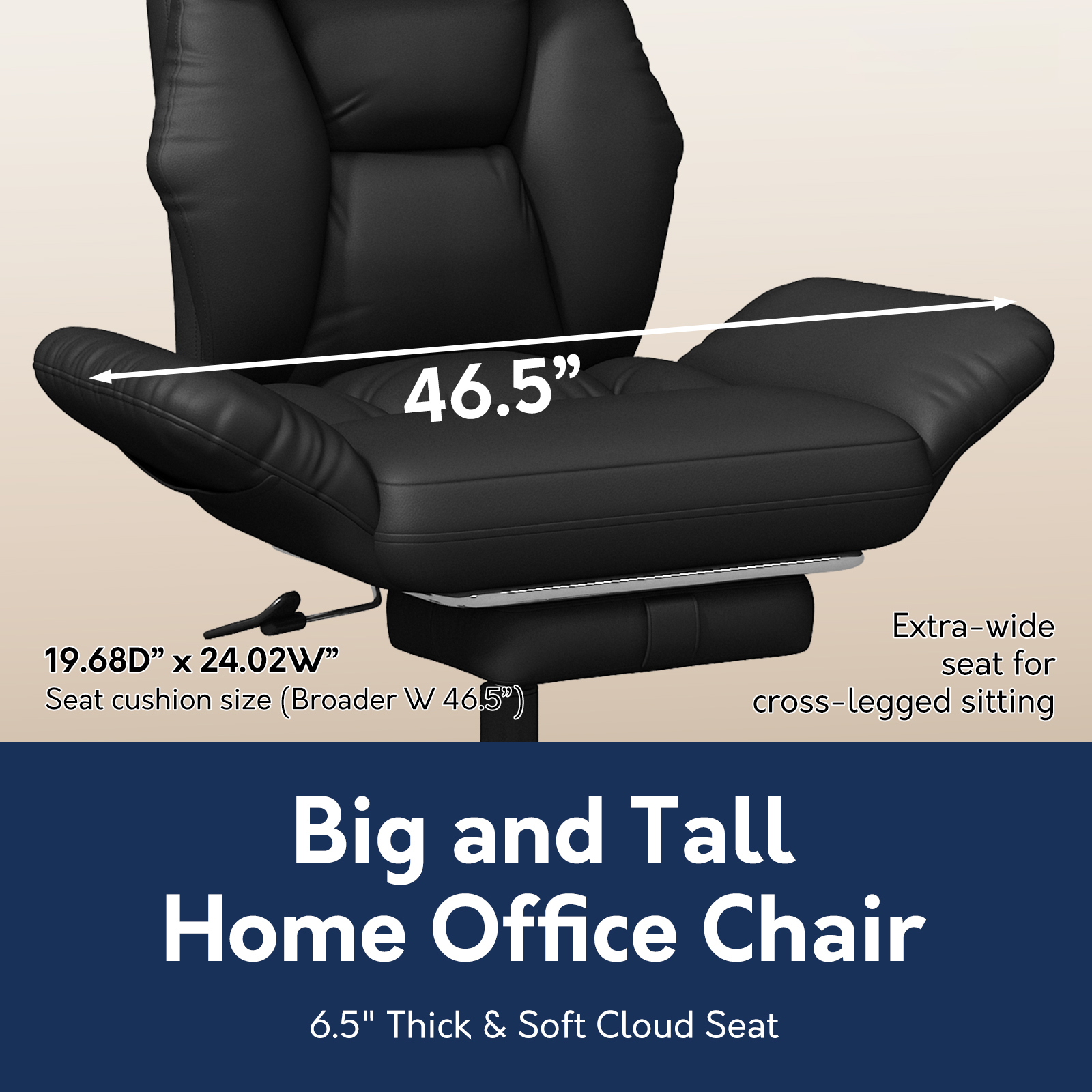Genpo Criss Cross Desk Chair, Cross Legged Office Chair with Wheels, Black Leather Big and Tall Reclining Office Chair 500lbs with Foot Rest, Reversible Armrests & Wide Seat - Image 6