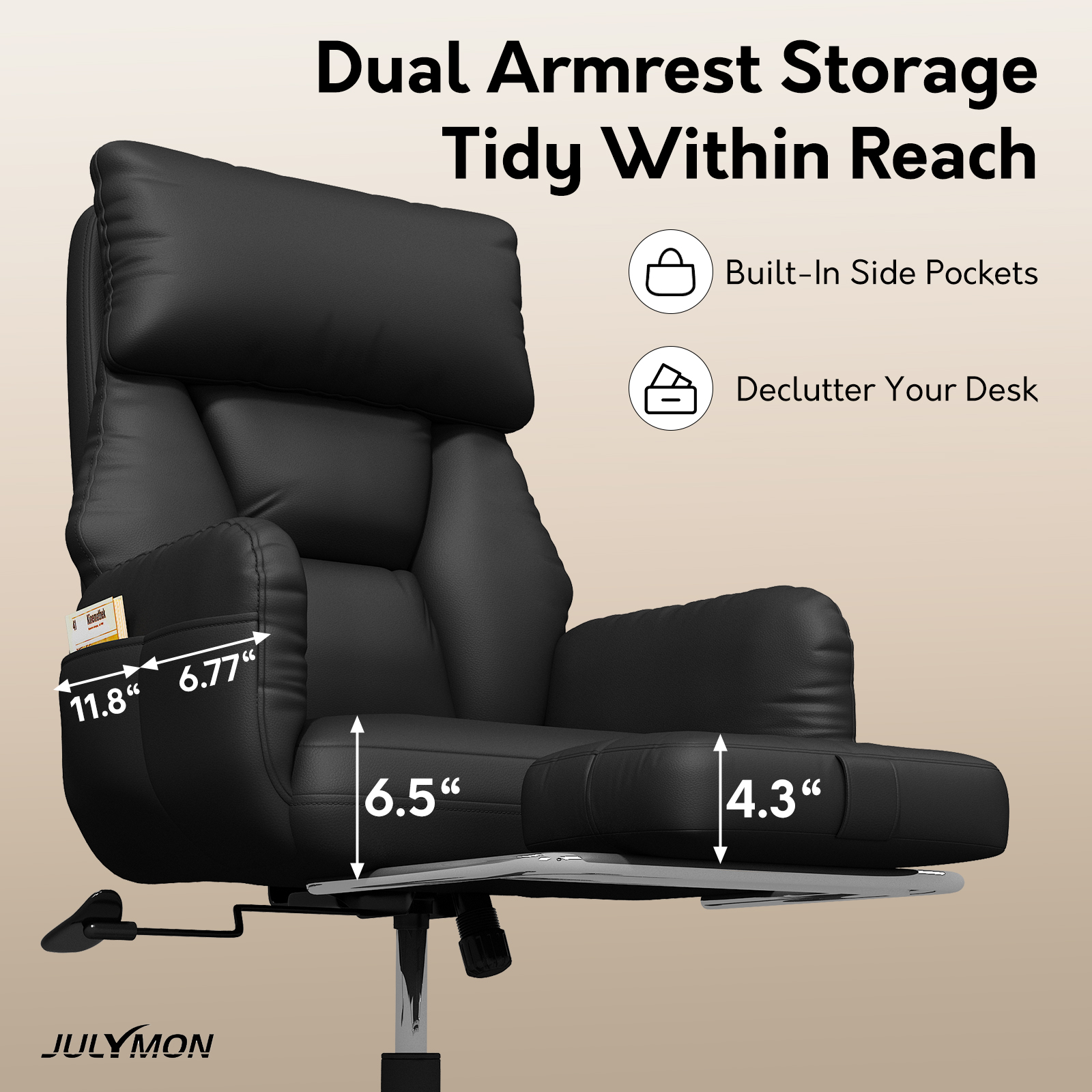 Genpo Criss Cross Desk Chair, Cross Legged Office Chair with Wheels, Black Leather Big and Tall Reclining Office Chair 500lbs with Foot Rest, Reversible Armrests & Wide Seat - Image 4