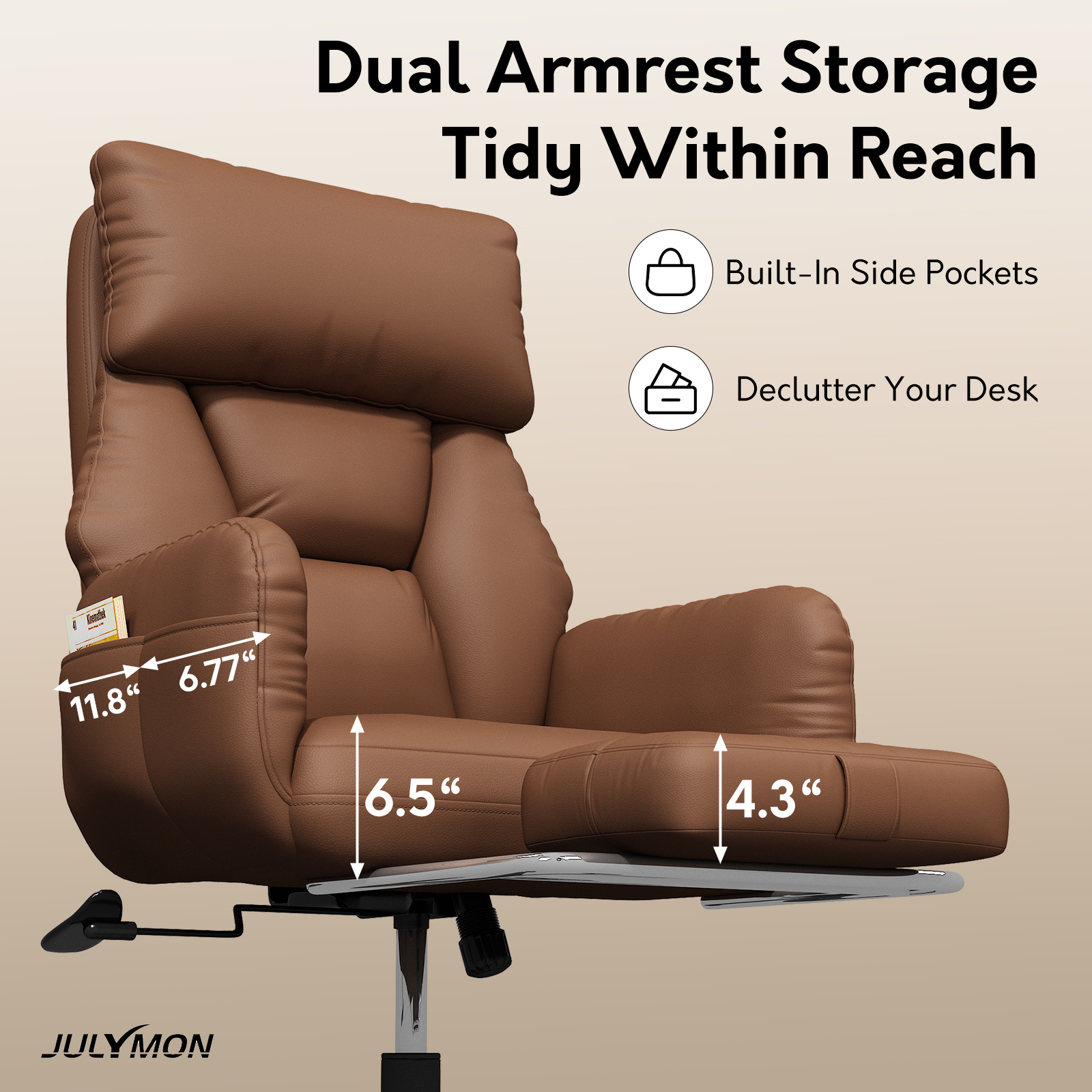 Genpo Criss Cross Desk Chair, Cross Legged Office Chair with Wheels, Brown Leather Big and Tall Reclining Office Chair 500lbs with Foot Rest, Reversible Armrests & Wide Seat - Image 6