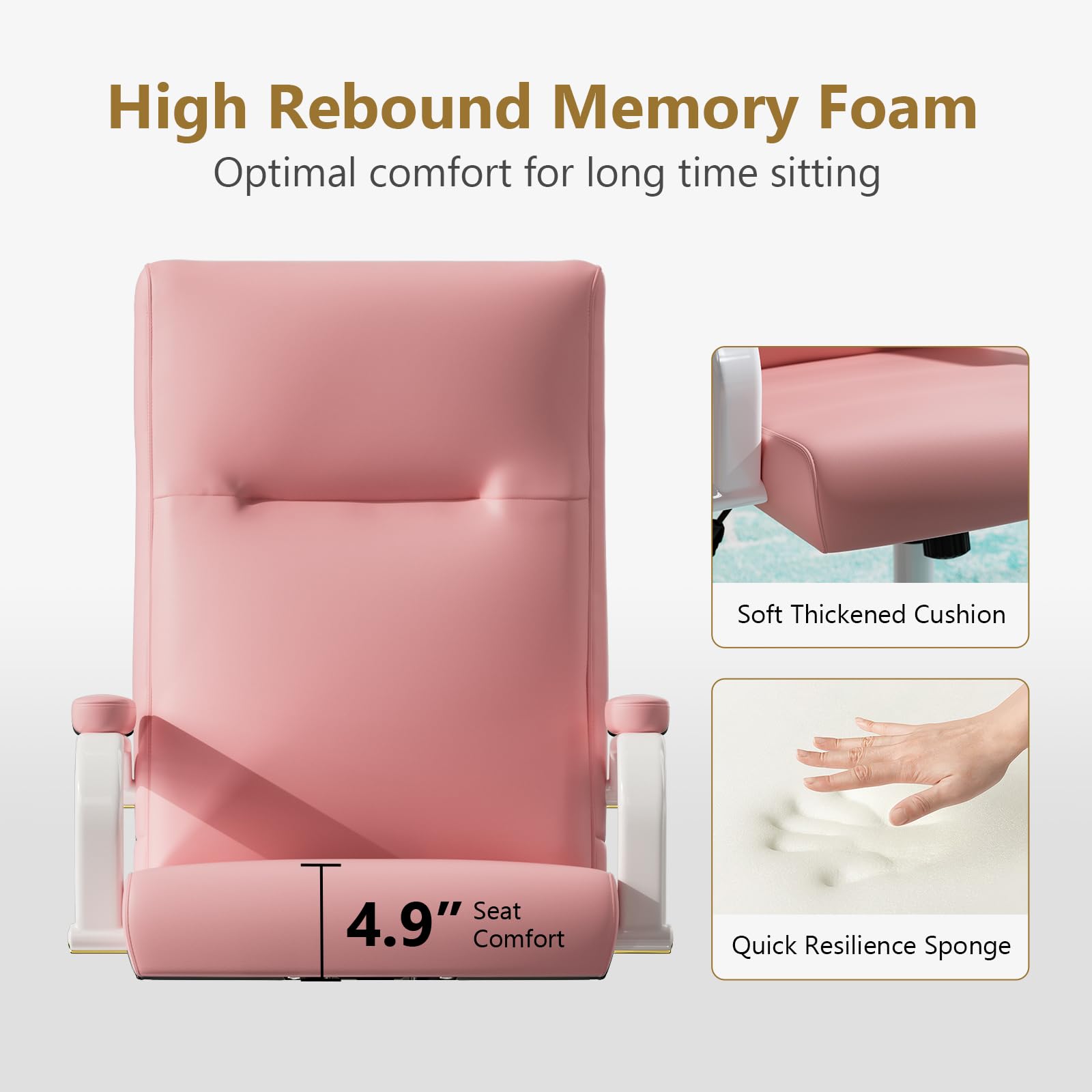 Pink Desk Chair, High Back Leather Executive Office Chair for Girl and Women, Adjustable Height Computer Desk Chairs with Wheels and Arms - Image 6