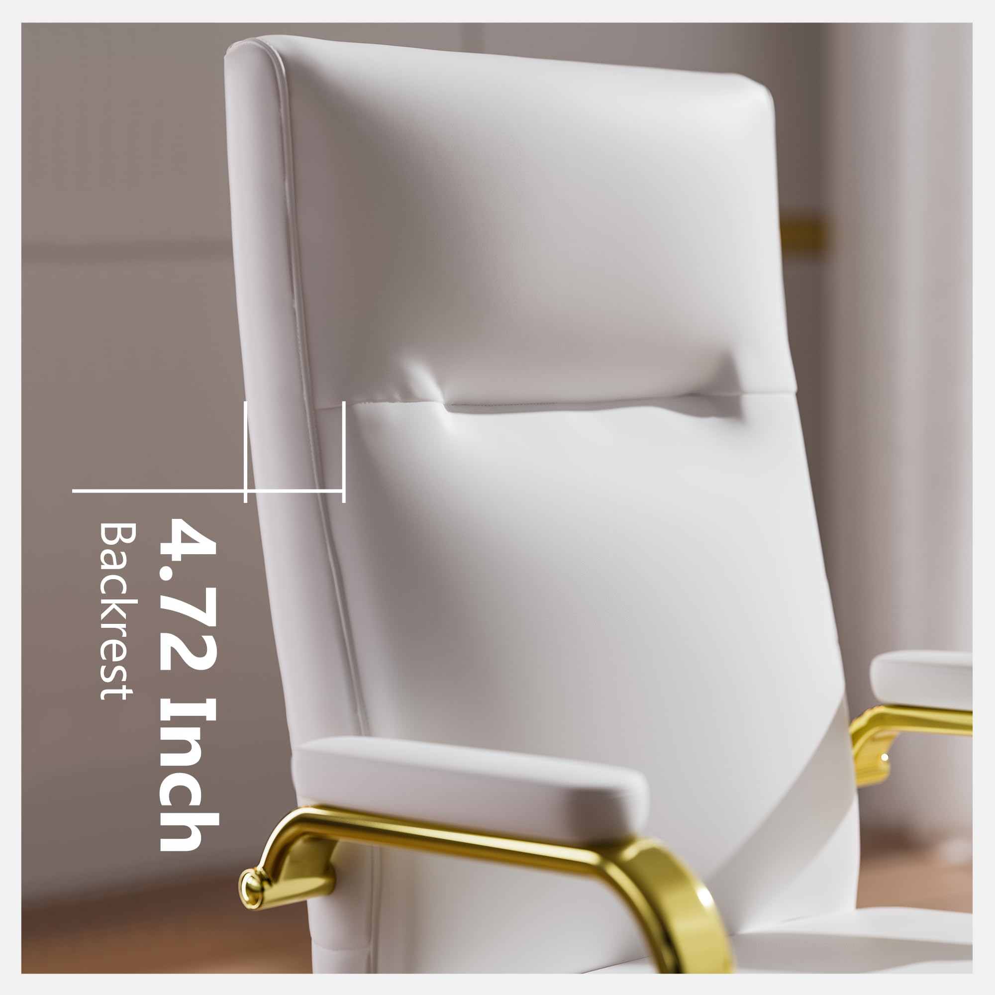 Genpo White and Gold Office Chair Memory Foam, White Leather Computer Desk Chairs with Wheels and Arms, High Back Executive Office Chair for Girl and Women - Image 6