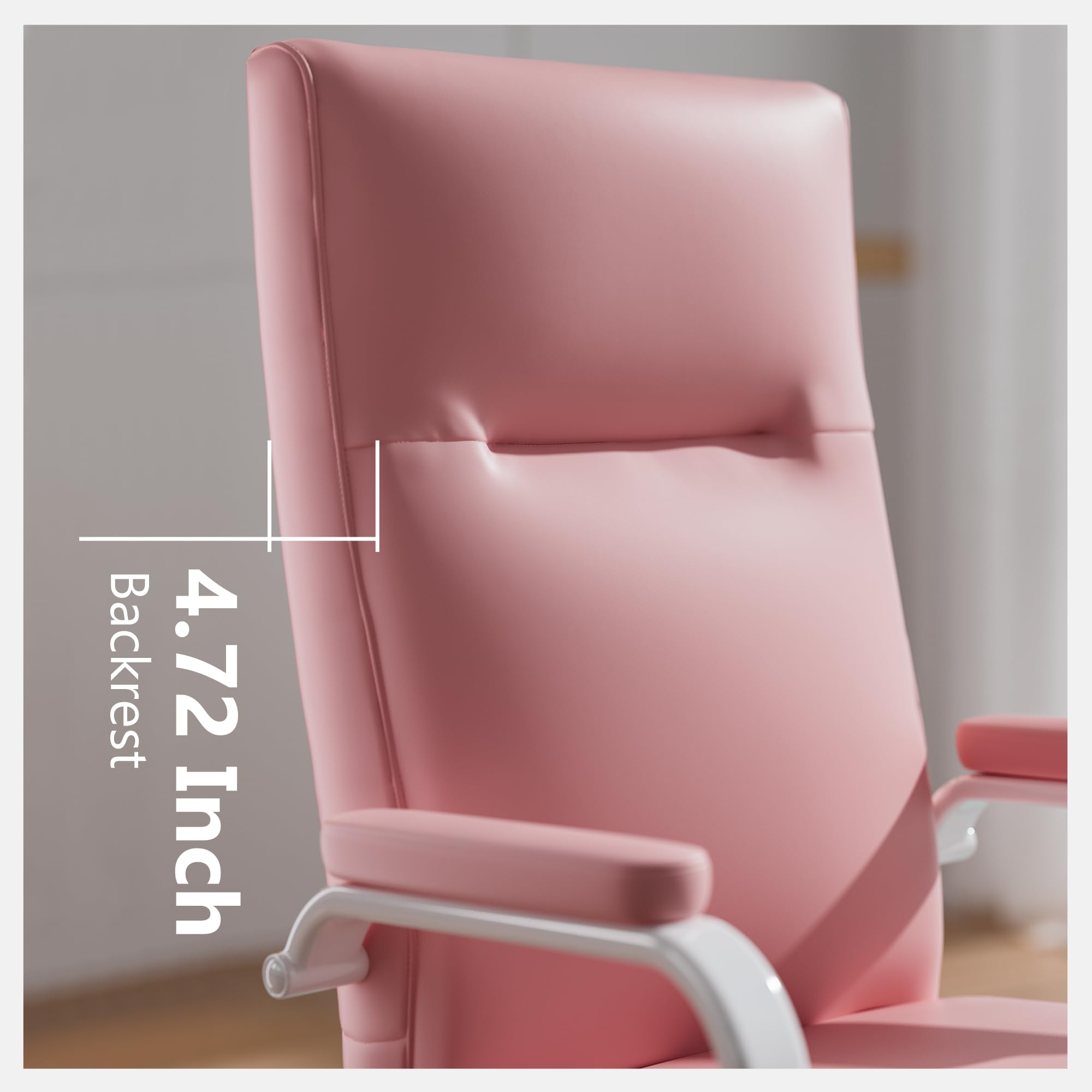Pink Desk Chair, High Back Leather Executive Office Chair for Girl and Women, Adjustable Height Computer Desk Chairs with Wheels and Arms - Image 5