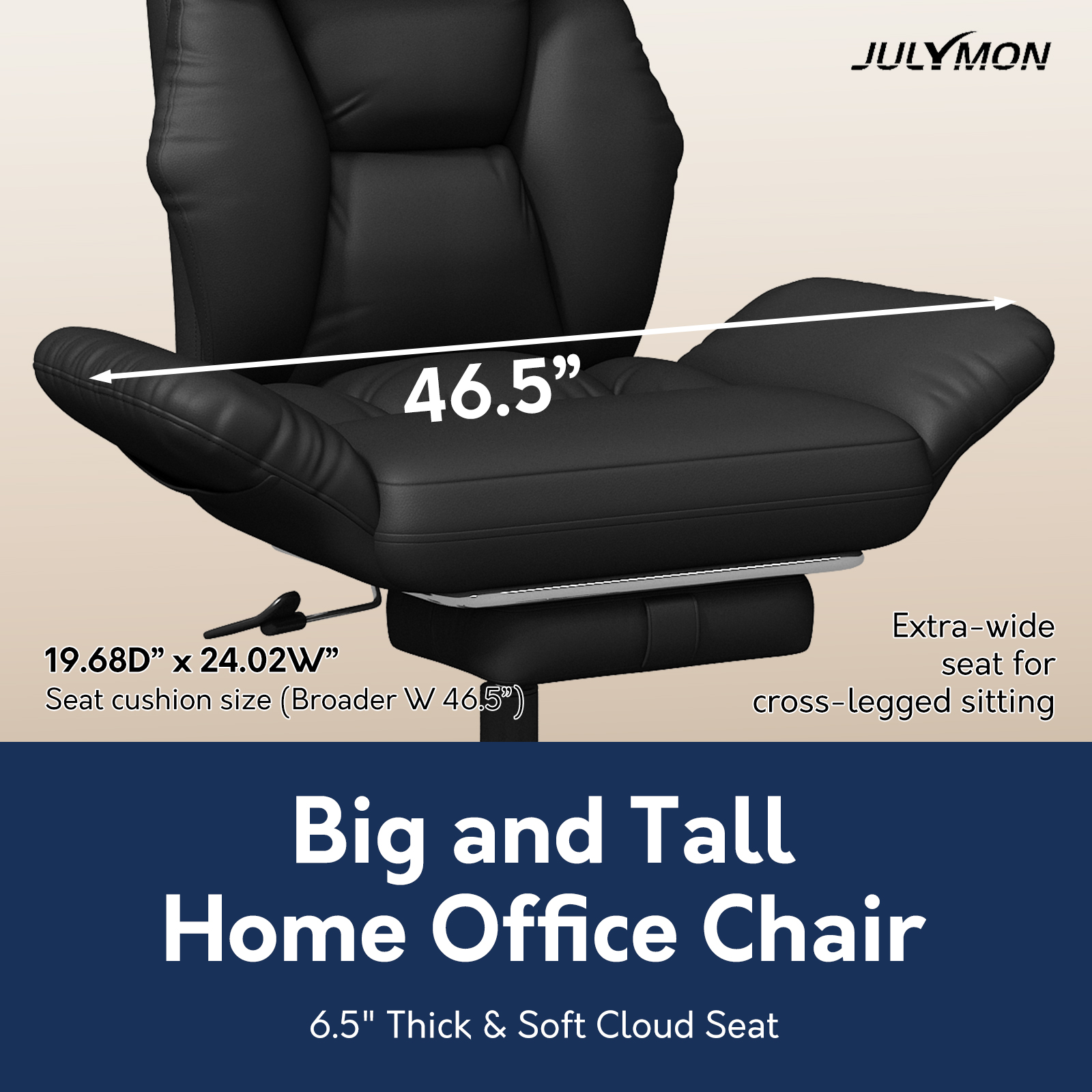 Genpo Criss Cross Desk Chair, Cross Legged Office Chair with Wheels, Black Leather Big and Tall Reclining Office Chair 500lbs with Foot Rest, Reversible Armrests & Wide Seat - Image 8