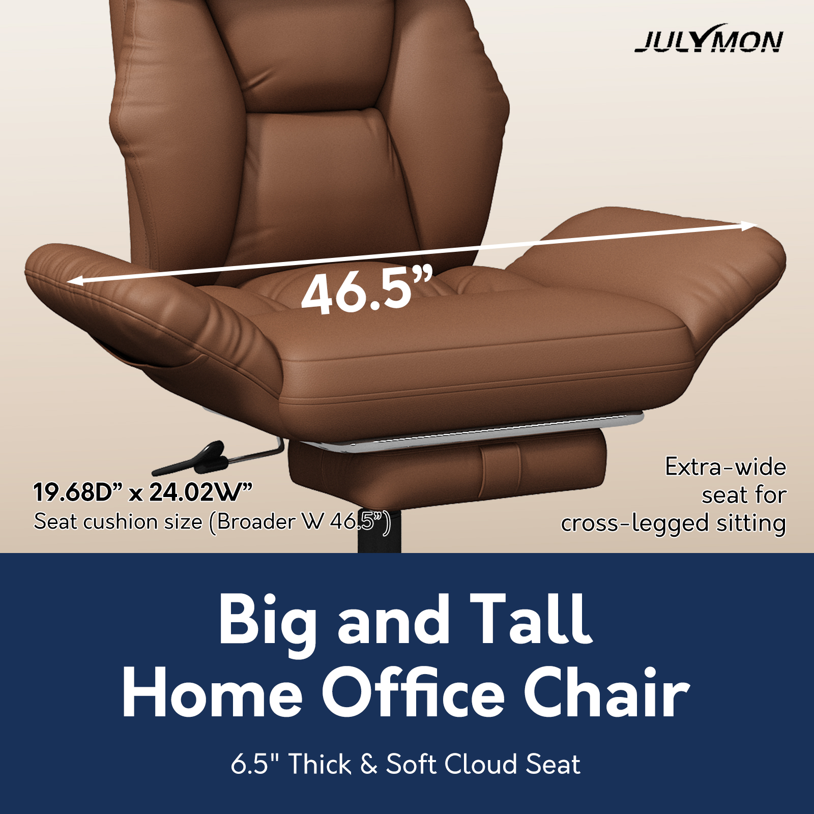 Genpo Criss Cross Desk Chair, Cross Legged Office Chair with Wheels, Brown Leather Big and Tall Reclining Office Chair 500lbs with Foot Rest, Reversible Armrests & Wide Seat - Image 8