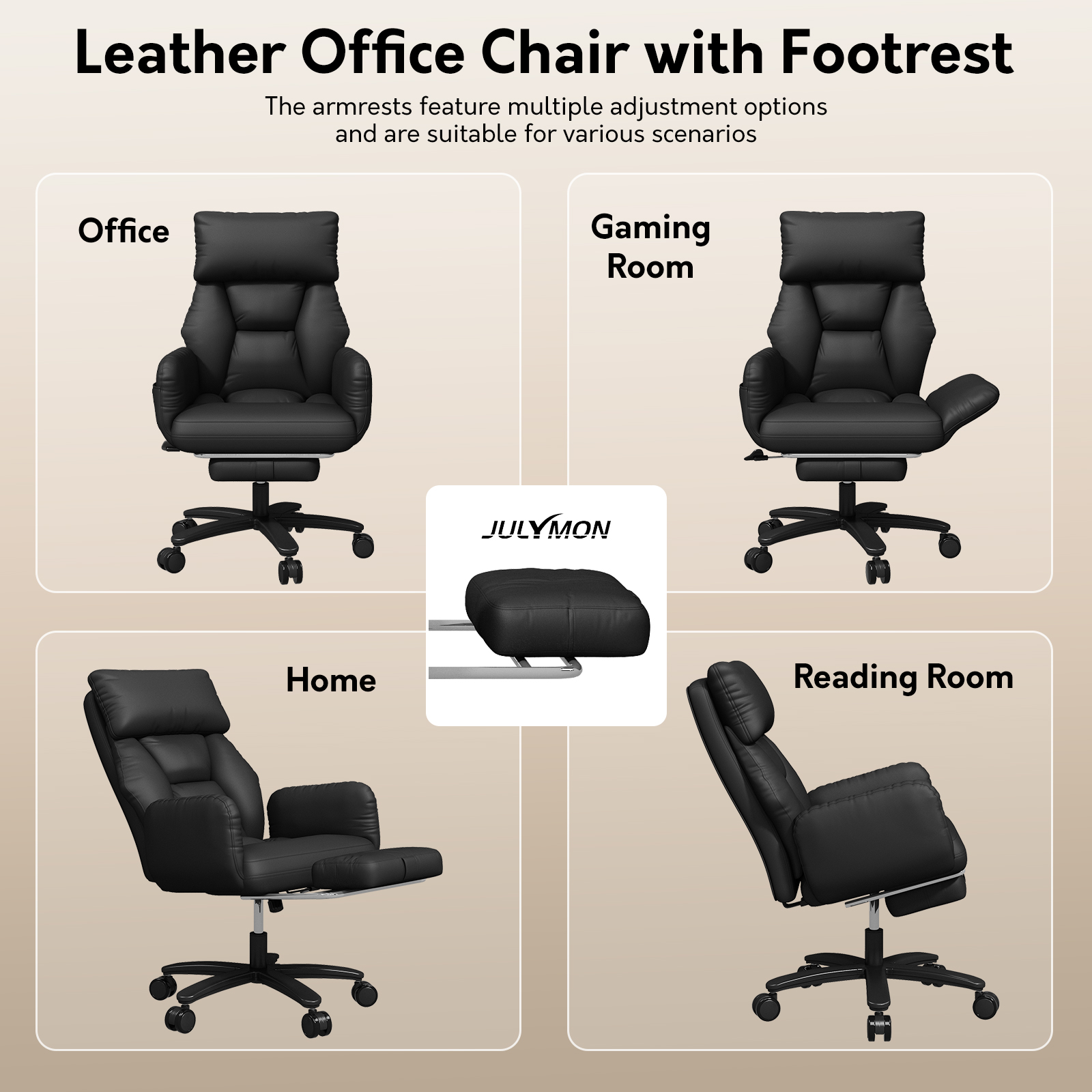 Genpo Criss Cross Desk Chair, Cross Legged Office Chair with Wheels, Black Leather Big and Tall Reclining Office Chair 500lbs with Foot Rest, Reversible Armrests & Wide Seat - Image 10