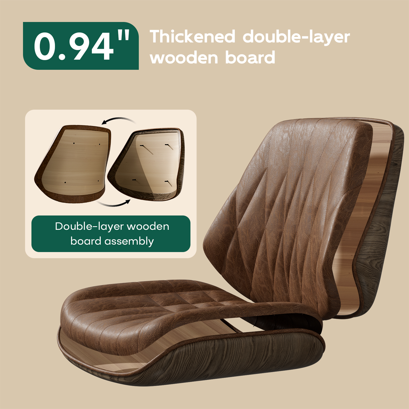 Genpo Mid Century Modern Office Desk Chair with Arms, Cognac Brown Faux Leather Computer Chair, Height Adjustable Vintage Swivel Task Chair for Home Office - Image 5