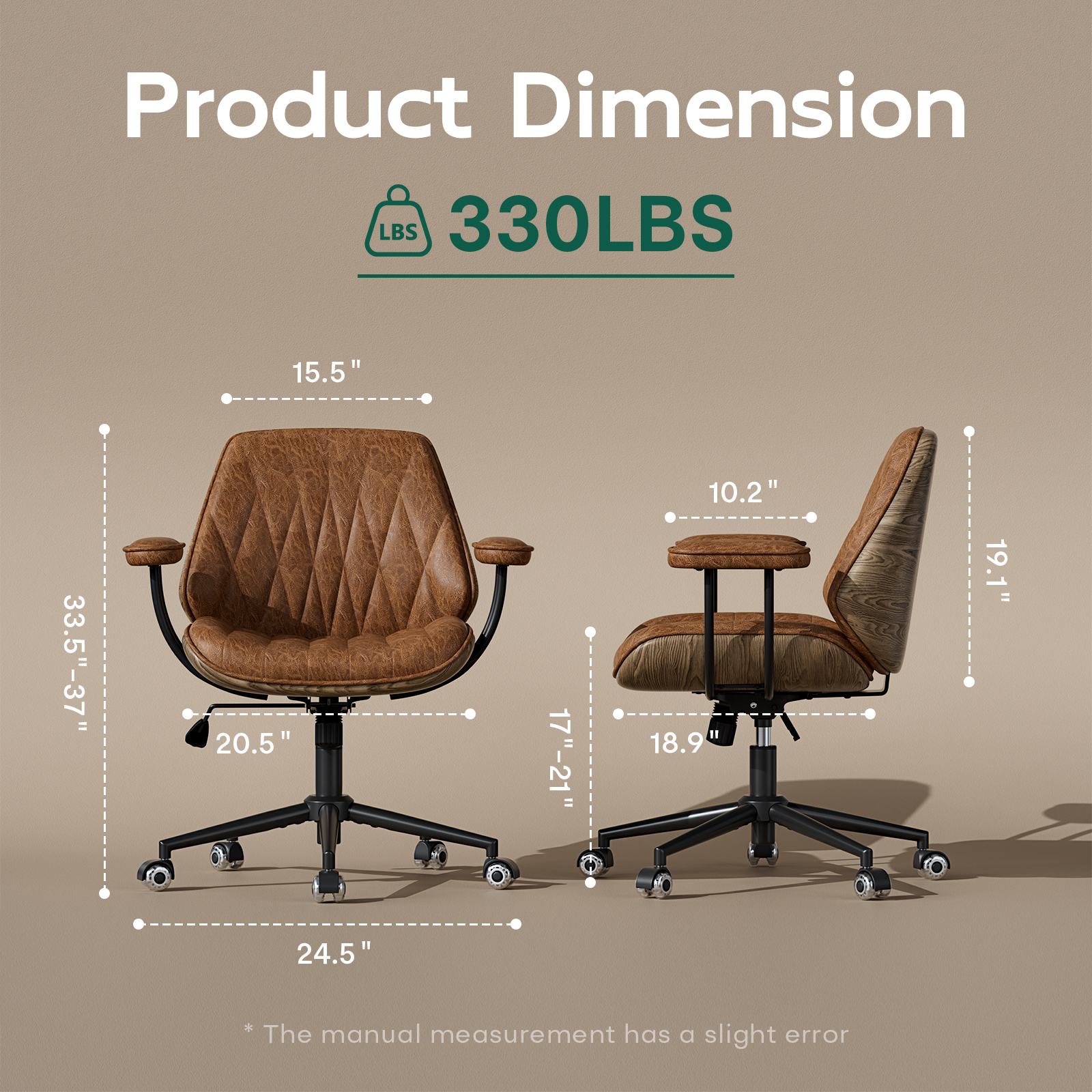 Genpo Mid Century Modern Office Desk Chair with Arms, Cognac Brown Faux Leather Computer Chair, Height Adjustable Vintage Swivel Task Chair for Home Office - Image 2