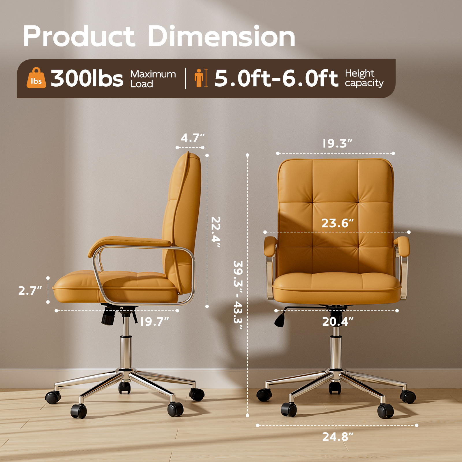Genpo Brown Office Chair, Swivel Leather Computer Desk Chair with Wheels and Padded Arms, Executive Office Chair for Adults - Image 2