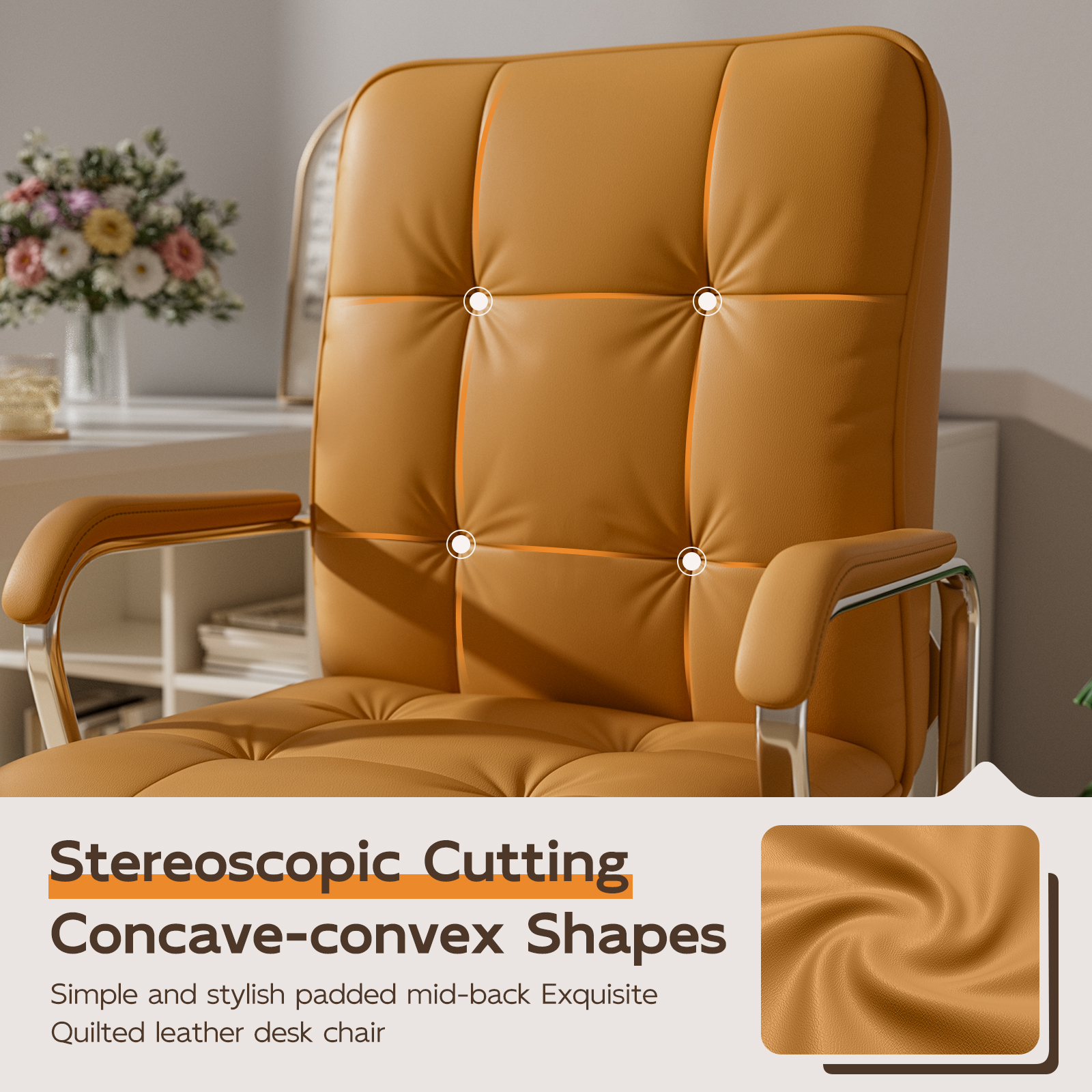 Genpo Brown Office Chair, Swivel Leather Computer Desk Chair with Wheels and Padded Arms, Executive Office Chair for Adults - Image 4