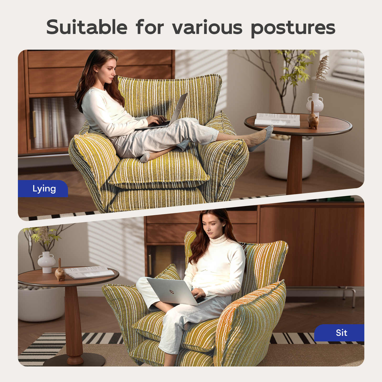 Genpo Oversized Chenille Accent Chair with Lumbar Pillow, Wide Armrests and Deep Seat 7 Inch High Density Foam for Living Room Bedroom, 350 lbs, Yellow Single Sofa Armchair - Image 5