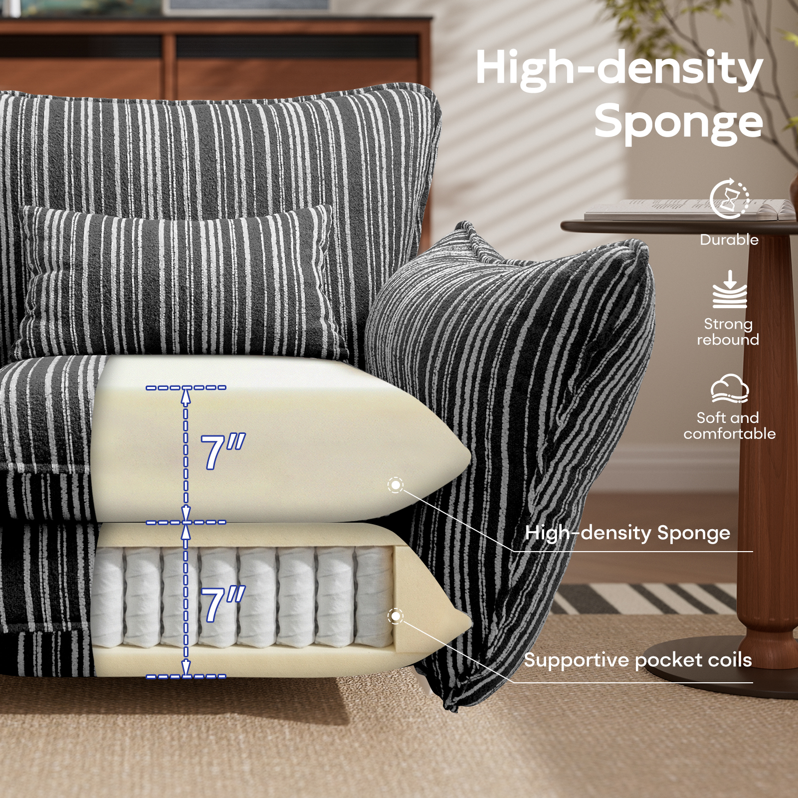 Genpo Oversized Chenille Accent Chair with Lumbar Pillow, Wide Armrests and Deep Seat 7 Inch High Density Foam for Living Room Bedroom, 350 lbs, Gray Single Sofa Armchair - Image 2