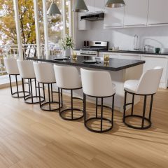 Genpo Bar Stools Set of 6, 26 inch Counter Height Bar Stools, Swivel White Leather Barstools with Backs, Round Base, Footrest, Metal Legs for Kitchen Island