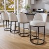 Genpo Bar Stools Set of 4, 26 inch Counter Height Bar Stools, Swivel White Leather Barstools with Backs, Round Base, Footrest, Metal Legs for Kitchen Island
