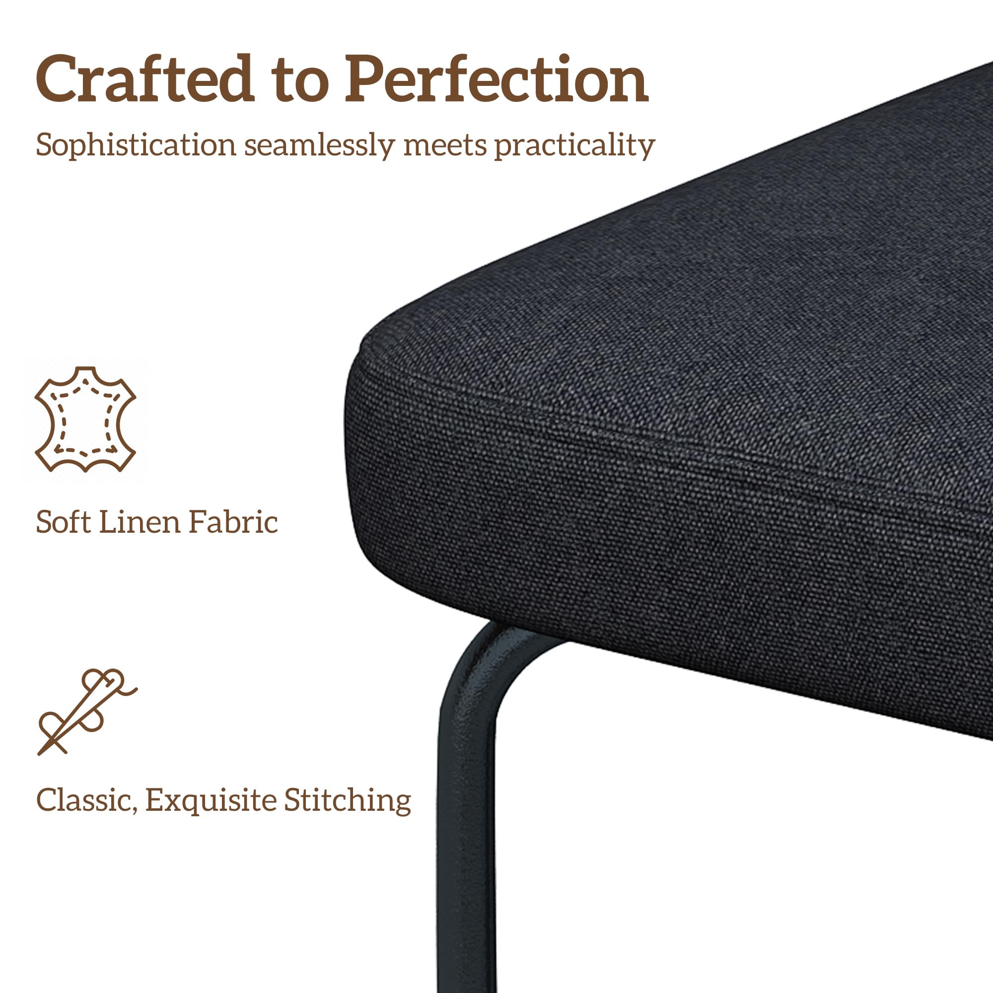 Genpo Counter Height Bar Stools Set of 3, 26" Black Fabric Kitchen Counter Stools with Backs, Metal Legs, Footrest and Wide Seat, Bar Chairs for Kitchen Island - Image 4