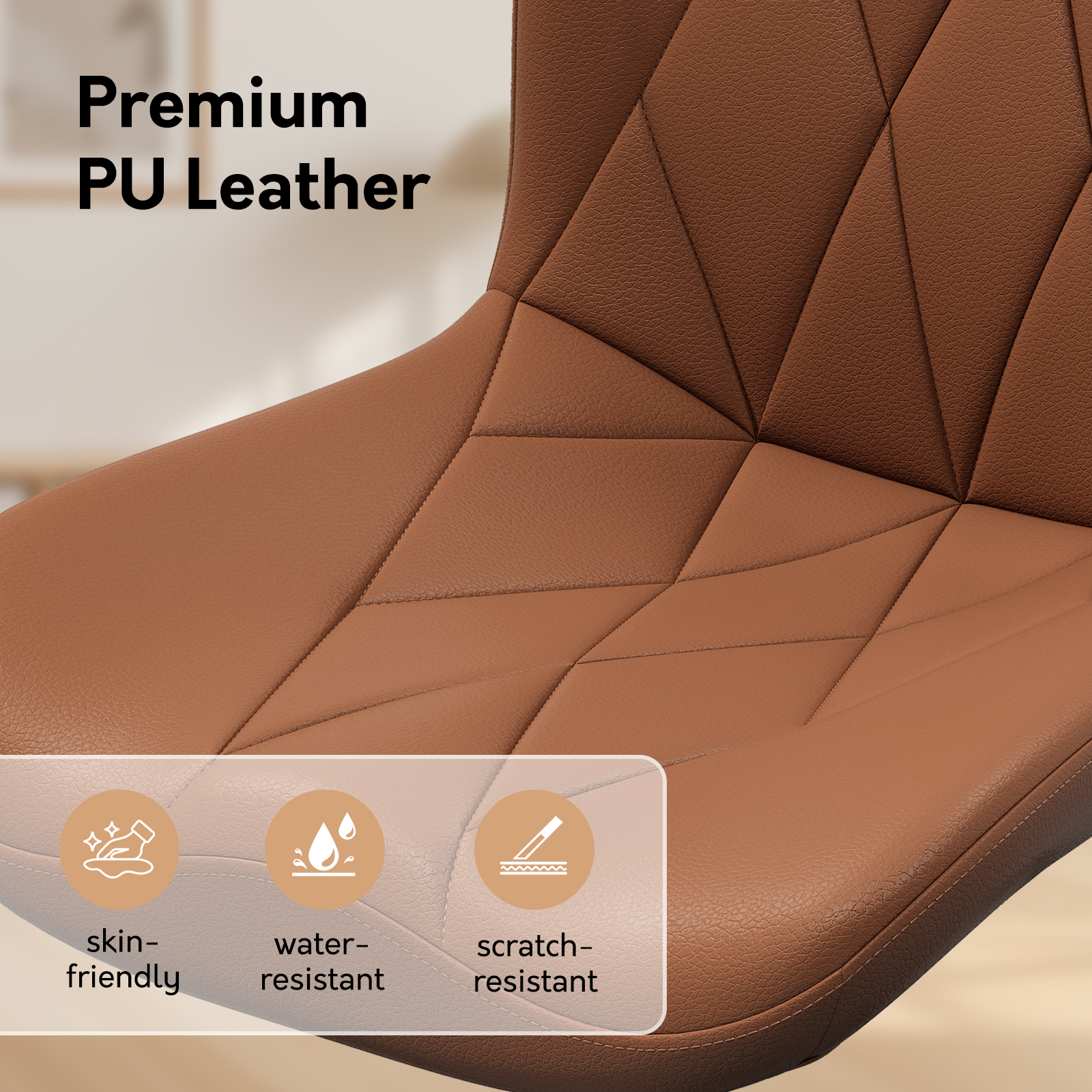 Genpo Armless Desk Chair, Brown Leather Office Desk Chairs with Wheels, Mid Back and Lumbar Support for Computer Home Small Space Vanity Makeup - Image 8