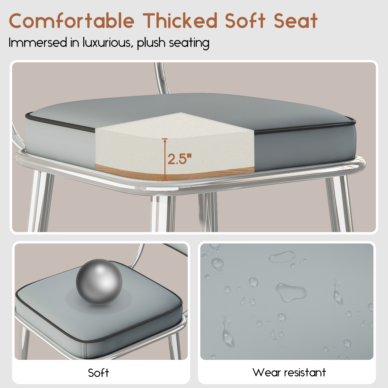 Genpo Counter Height Bar Stools Set of 2, 26" Gray Fabric Kitchen Counter Stools with Backs, Metal Legs, Footrest and Wide Seat, Bar Chairs for Kitchen Island - Image 4