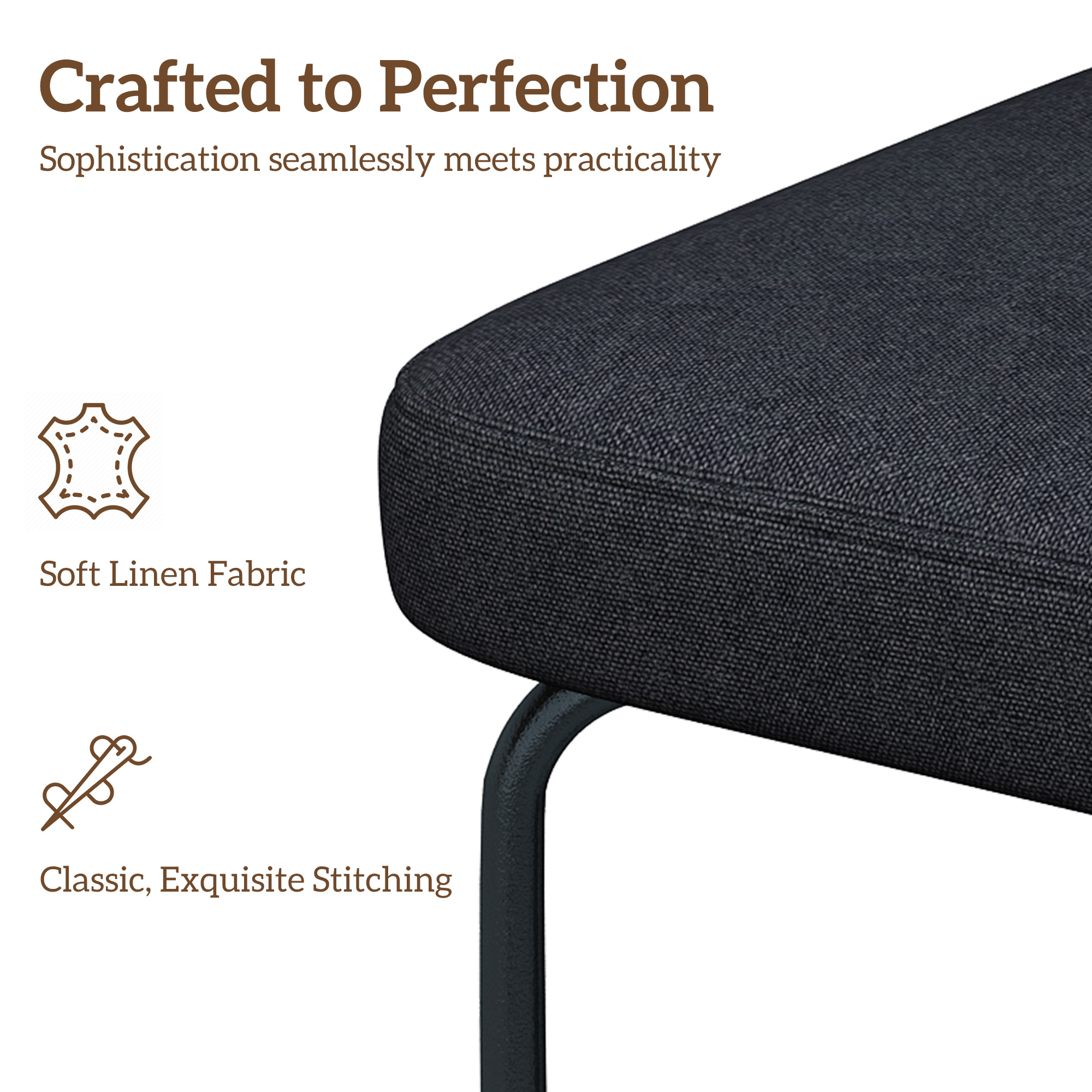 Genpo Counter Height Bar Stools Set of 2, 26" Black Fabric Kitchen Counter Stools with Backs, Metal Legs, Footrest and Wide Seat, Bar Chairs for Kitchen Island - Image 3