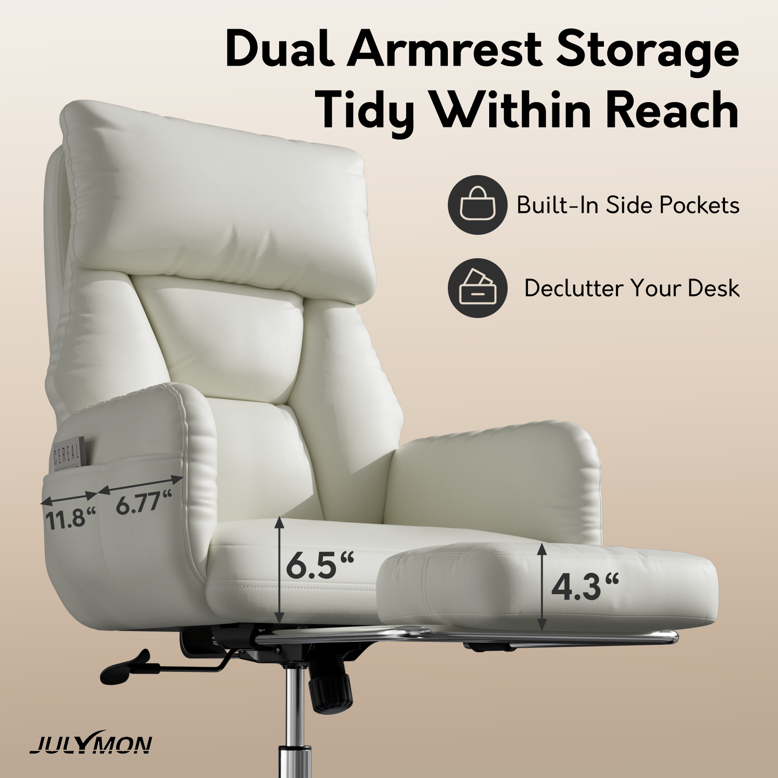Genpo Criss Cross Desk Chair, Cross Legged Office Chair with Wheels, White Leather Big and Tall Reclining Office Chair 500lbs with Foot Rest, Reversible Armrests & Wide Seat - Image 4