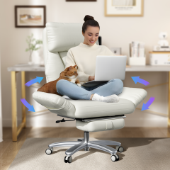 Genpo Criss Cross Desk Chair, Cross Legged Office Chair with Wheels, White Leather Big and Tall Reclining Office Chair 500lbs with Foot Rest, Reversible Armrests & Wide Seat