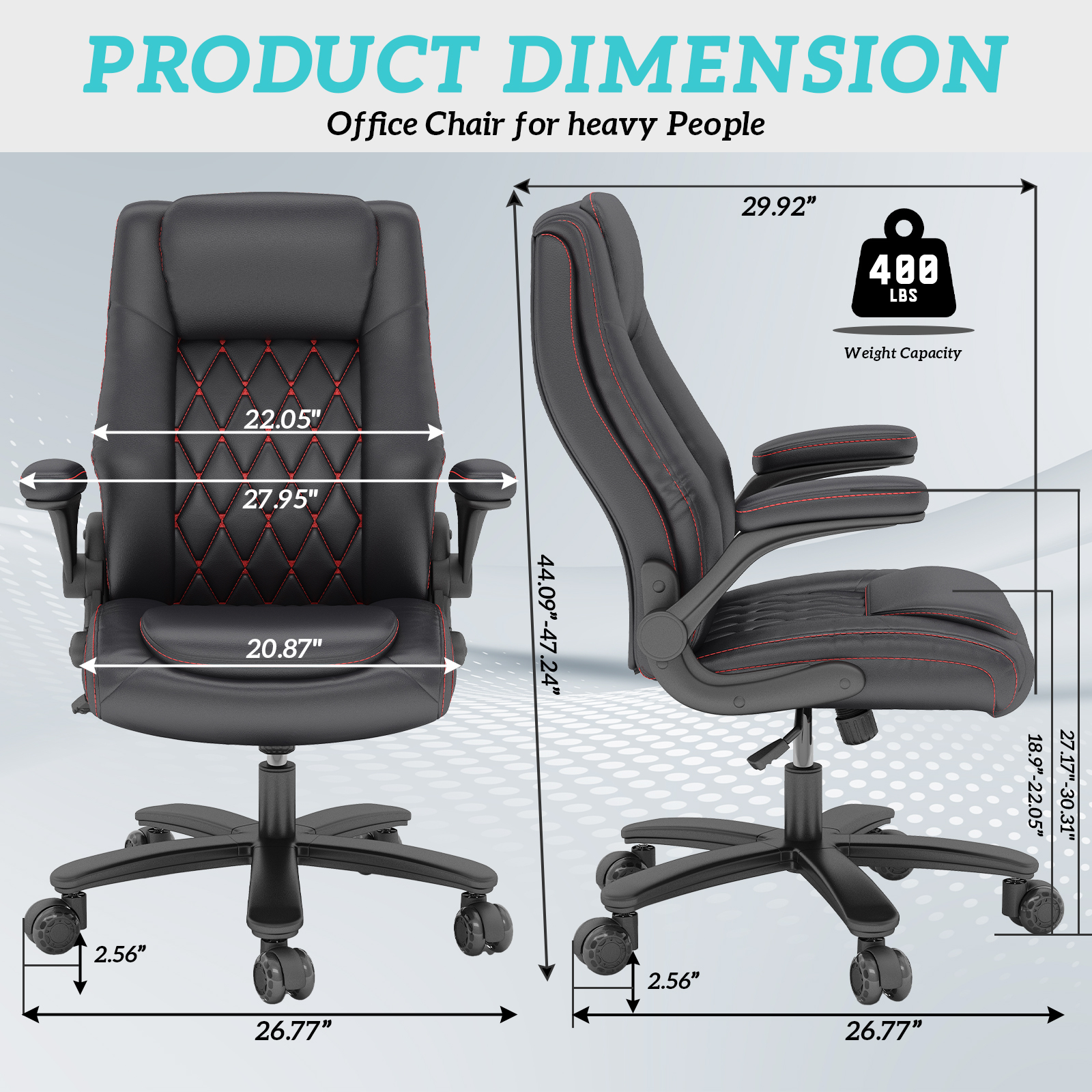 Genpo Big and Tall Office Chair 400LBS, High Back Black Leather Executive Office Chair, Computer Desk Chair with Adjustable Flip-up Arms, Wheels and Lumbar Support - Image 6