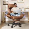 Genpo Criss Cross Desk Chair, Cross Legged Office Chair with Wheels, Brown Leather Big and Tall Reclining Office Chair 500lbs with Foot Rest, Reversible Armrests & Wide Seat