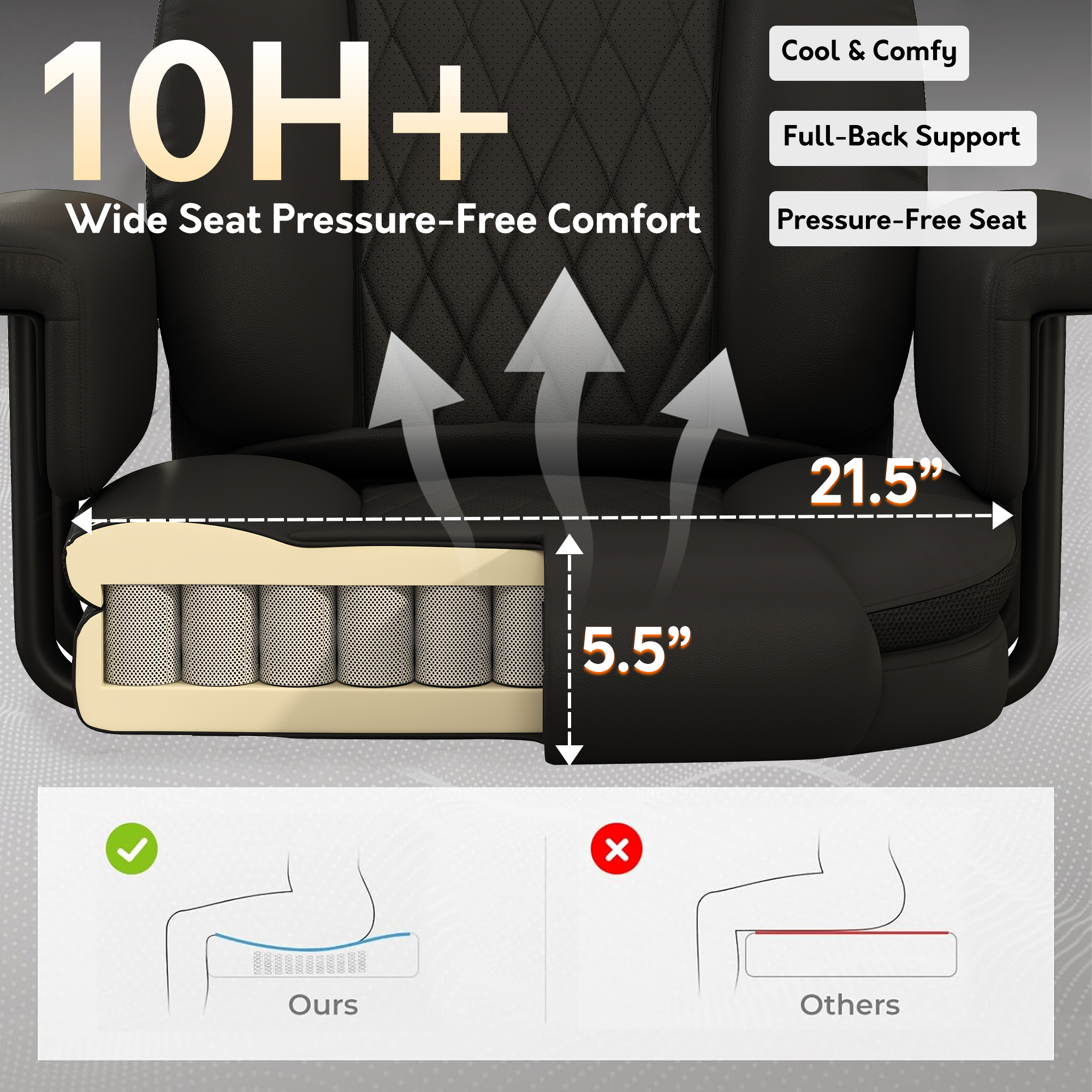 Genpo Reclining Office Chair Big and Tall 400LBS, Executive Office Chair with Footrest, Black Leather Computer Desk Chair with Quiet Wheels, Height Adjustable And Padded Arms - Image 6