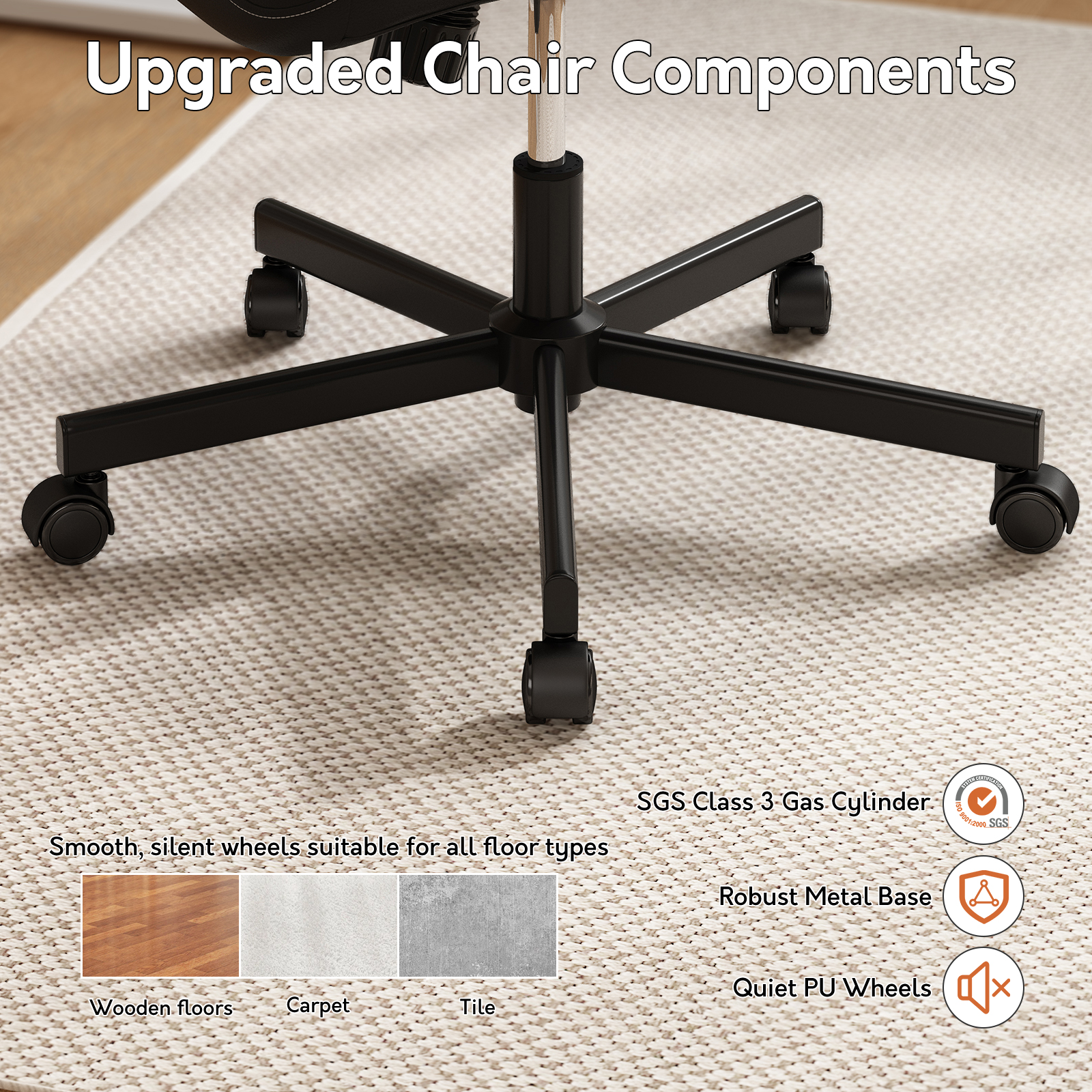 Genpo Armless Desk Chair, Black Leather Office Desk Chairs with Wheels, Mid Back and Lumbar Support for Computer Home Small Space Vanity Makeup - Image 5