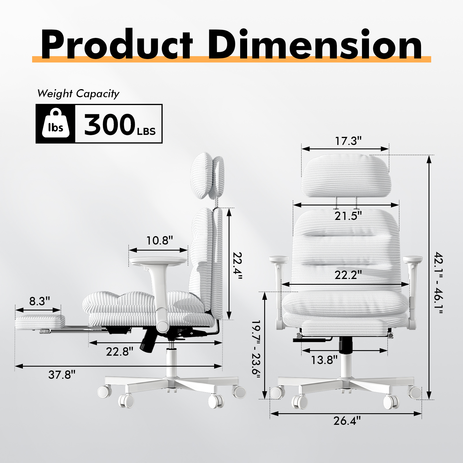 Genpo Criss Cross Chair with Wheels & Flip-up Arms, Executive Office Chair with Foot Rest, Swivel Cross Legged Office Chair, White Corduroy Fabric Comfy Computer Desk Chair, Vanity Chair for Home - Image 2