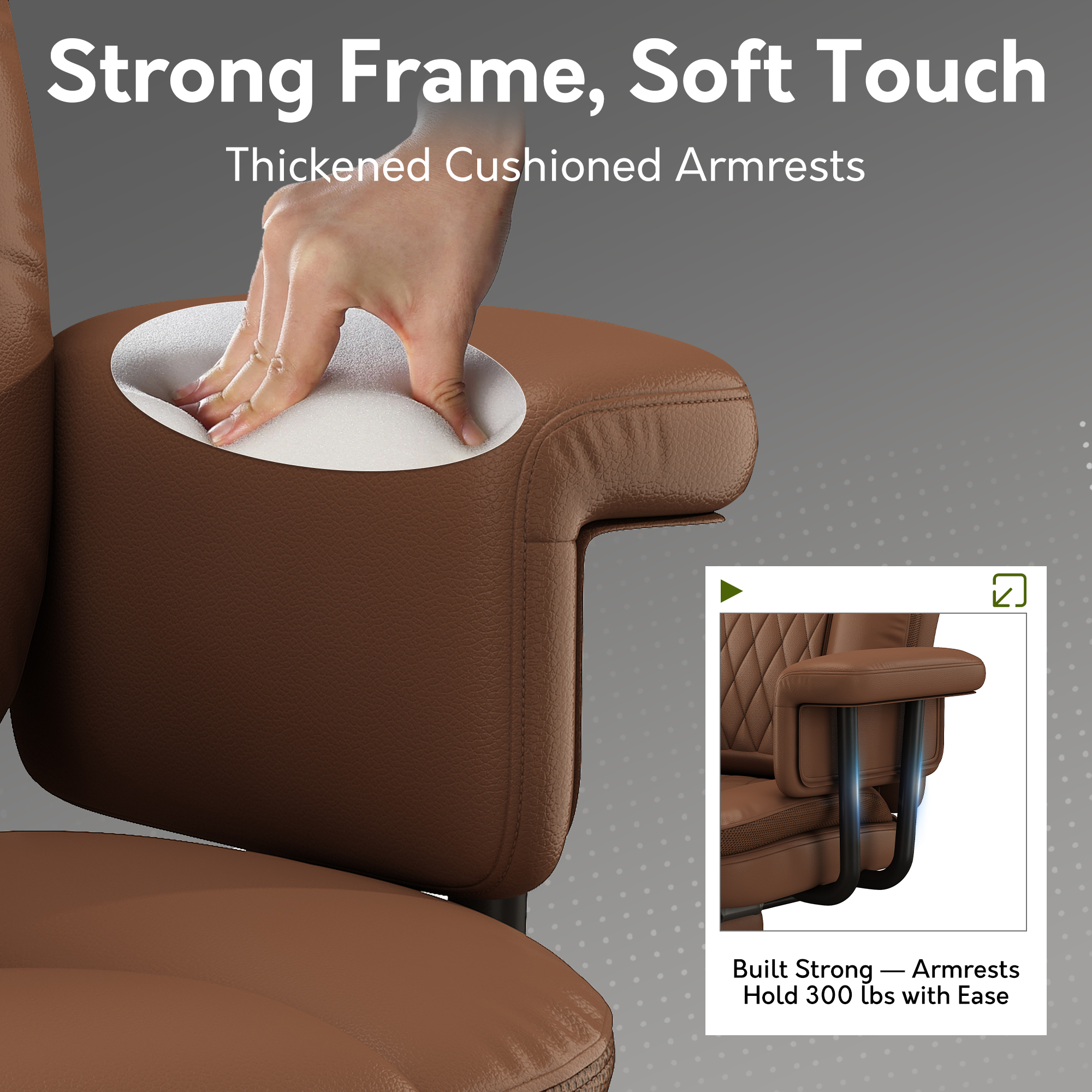 Genpo Reclining Office Chair Big and Tall 400LBS, Executive Office Chair with Footrest, Brown Leather Computer Desk Chair with Quiet Wheels, Height Adjustable And Padded Arms - Image 5