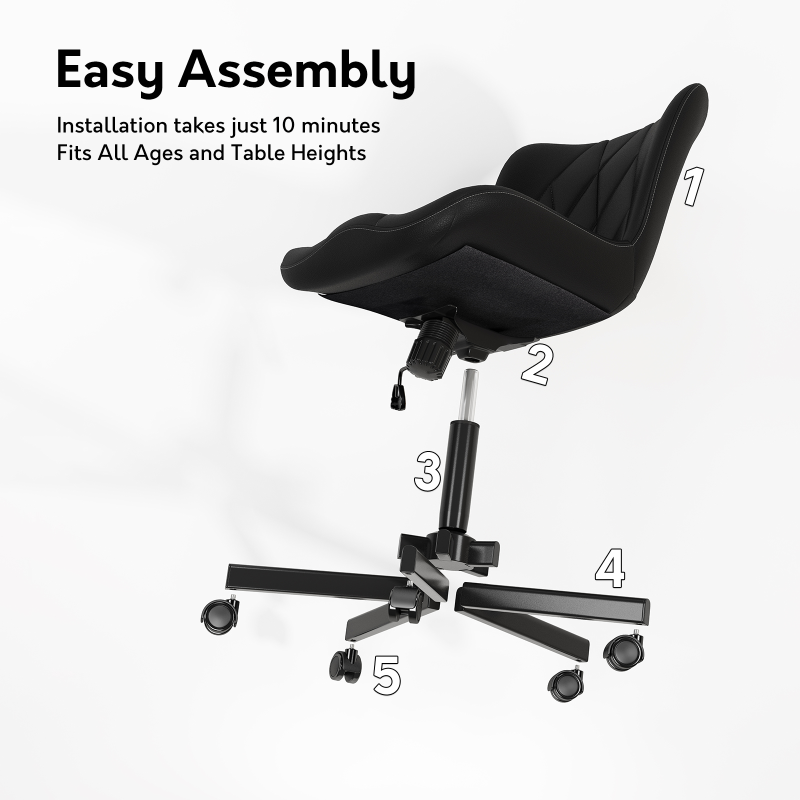 Genpo Armless Desk Chair, Black Leather Office Desk Chairs with Wheels, Mid Back and Lumbar Support for Computer Home Small Space Vanity Makeup - Image 8