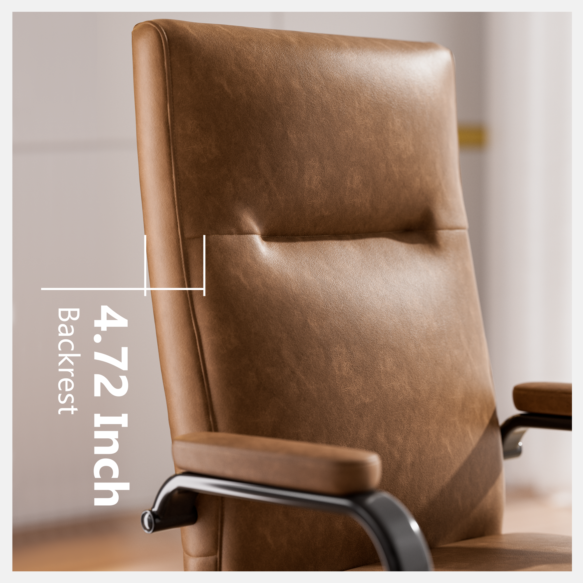 Genpo Brown Leather Office Chair with Wheels, Memory Foam Height Adjustable Computer Desk Chair, Rolling Swivel Executive Chair for Home Office - Image 4