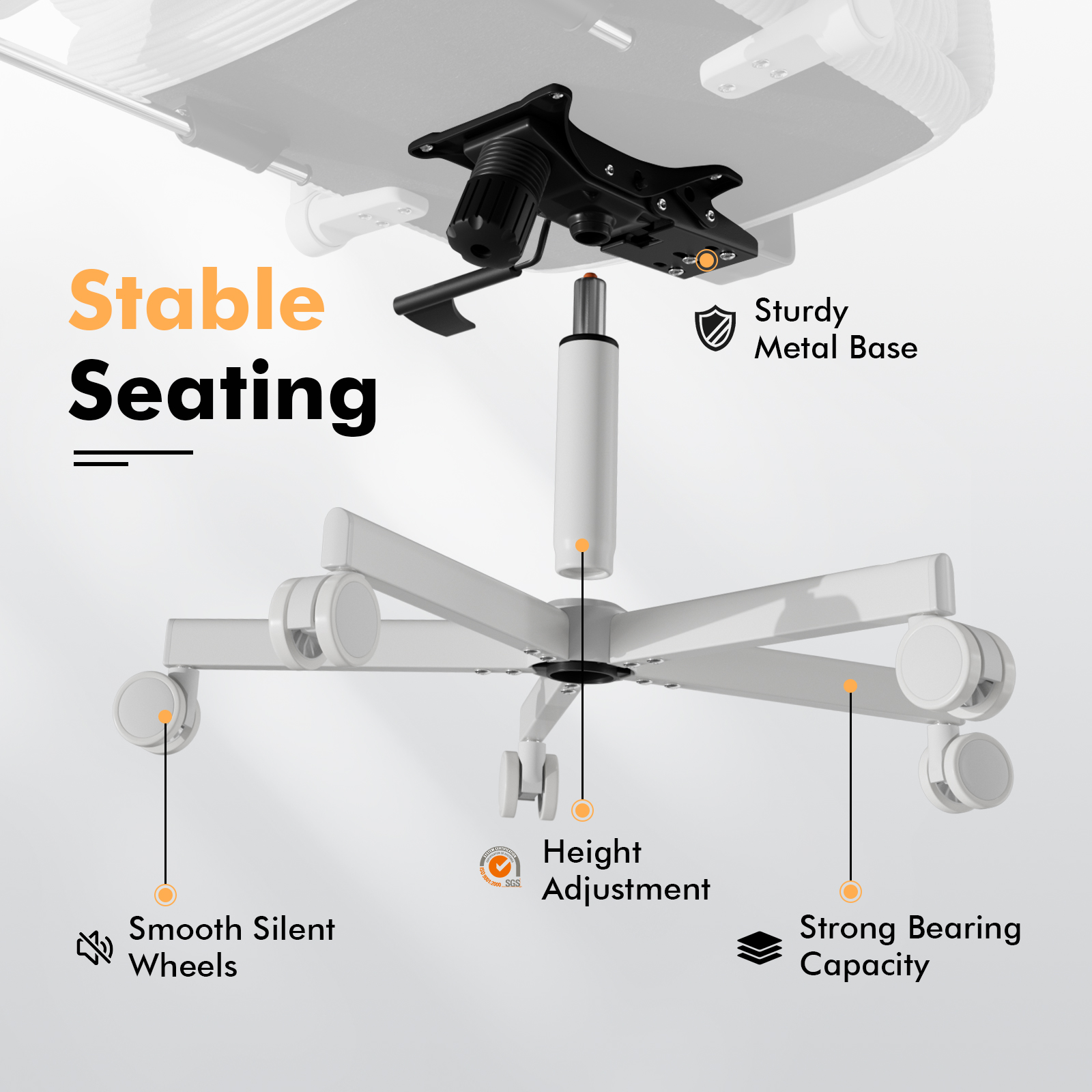 Genpo Criss Cross Chair with Wheels & Flip-up Arms, Executive Office Chair with Foot Rest, Swivel Cross Legged Office Chair, White Corduroy Fabric Comfy Computer Desk Chair, Vanity Chair for Home - Image 6