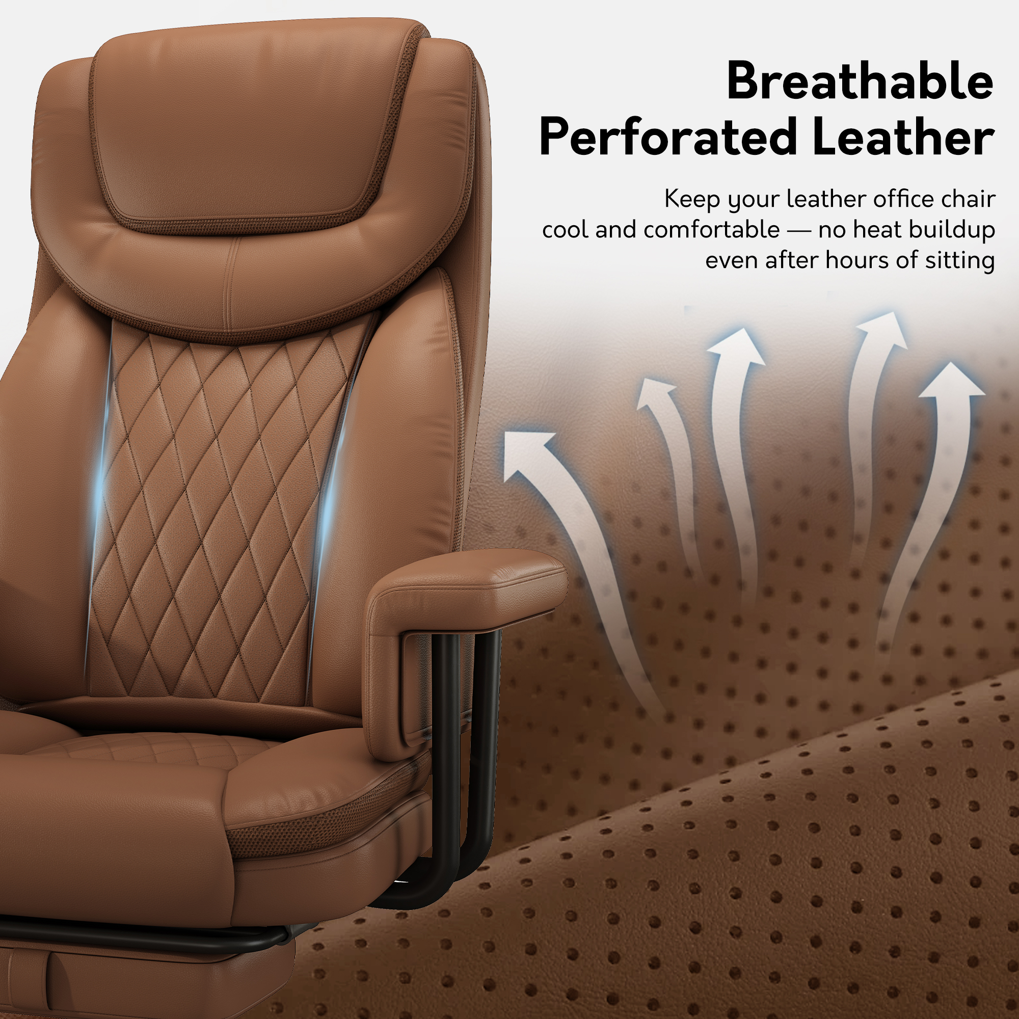 Genpo Reclining Office Chair Big and Tall 400LBS, Executive Office Chair with Footrest, Brown Leather Computer Desk Chair with Quiet Wheels, Height Adjustable And Padded Arms - Image 7