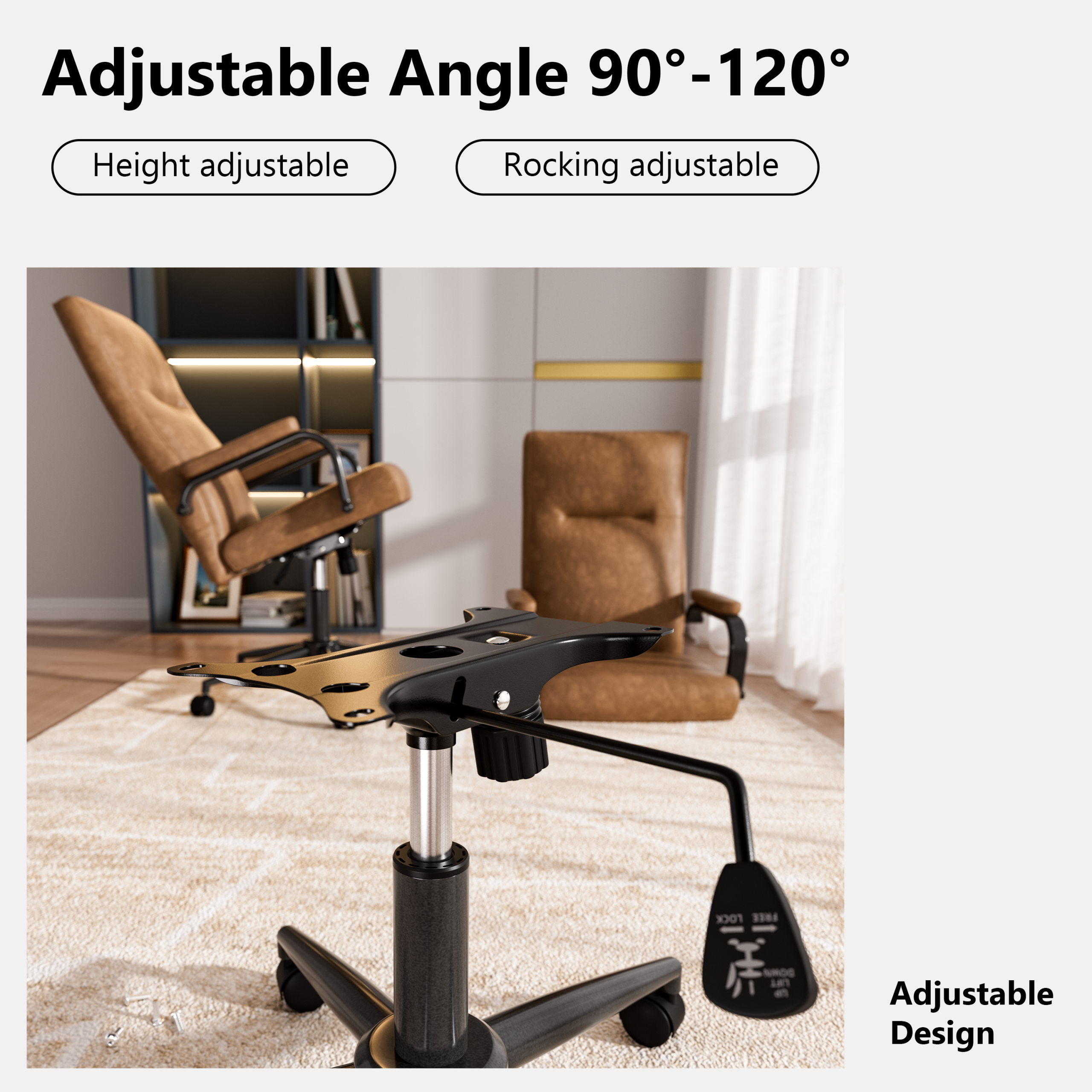 Genpo Brown Leather Office Chair with Wheels, Memory Foam Height Adjustable Computer Desk Chair, Rolling Swivel Executive Chair for Home Office - Image 6