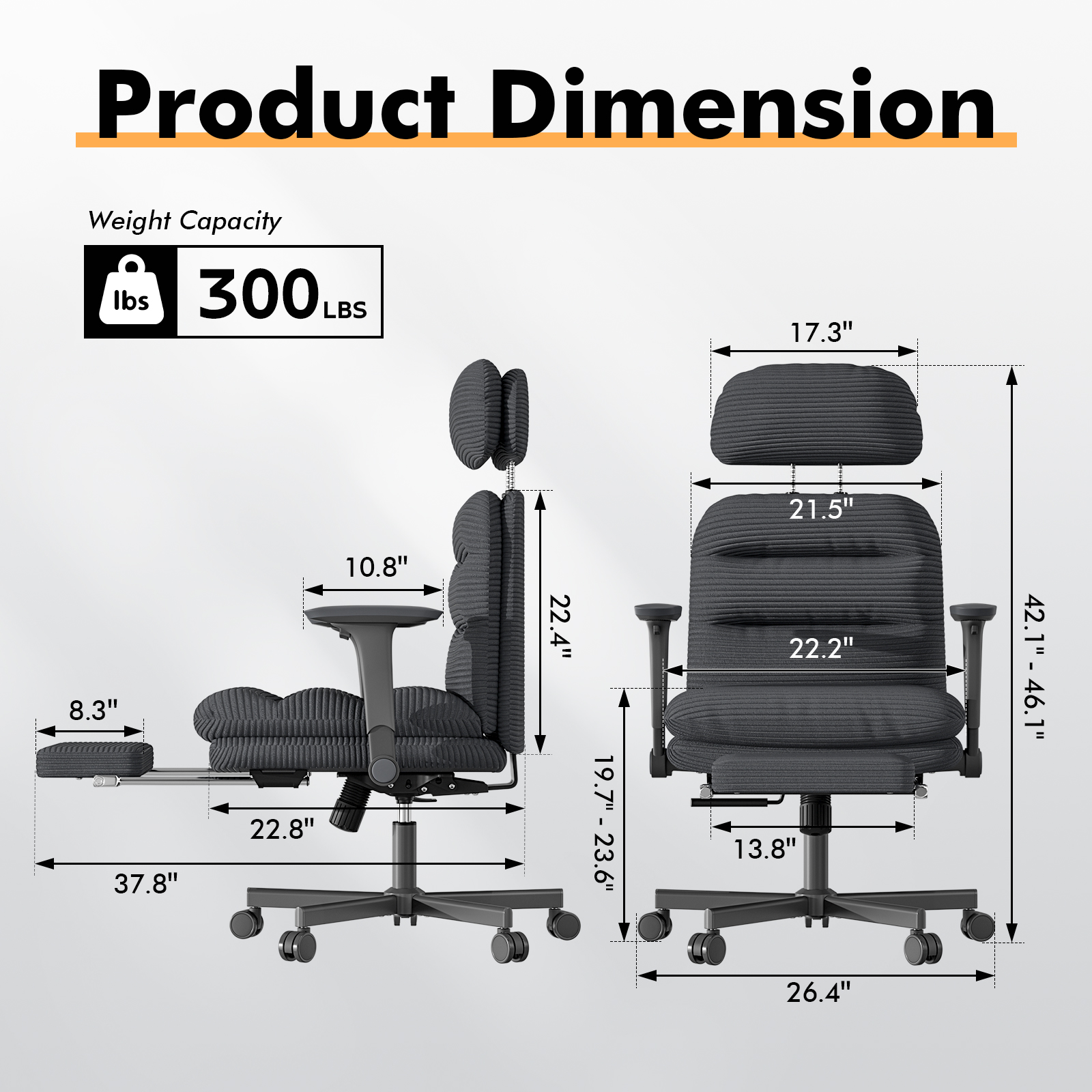 Genpo Criss Cross Chair with Wheels & Flip-up Arms, Executive Office Chair with Foot Rest, Swivel Cross Legged Office Chair, Black Corduroy Fabric Comfy Computer Desk Chair, Vanity Chair for Home - Image 2