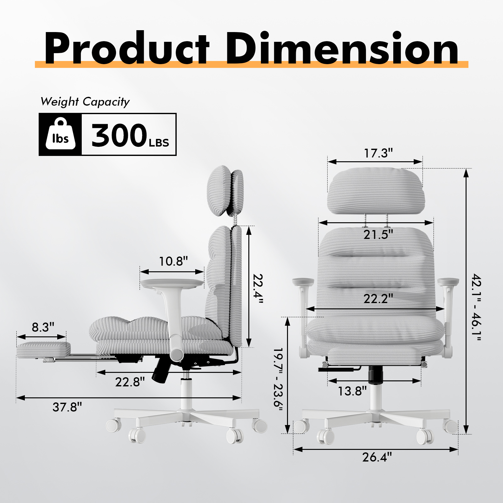 Genpo Criss Cross Chair with Wheels & Flip-up Arms, Executive Office Chair with Foot Rest, Swivel Cross Legged Office Chair, Gray Corduroy Fabric Comfy Computer Desk Chair, Vanity Chair for Home - Image 2