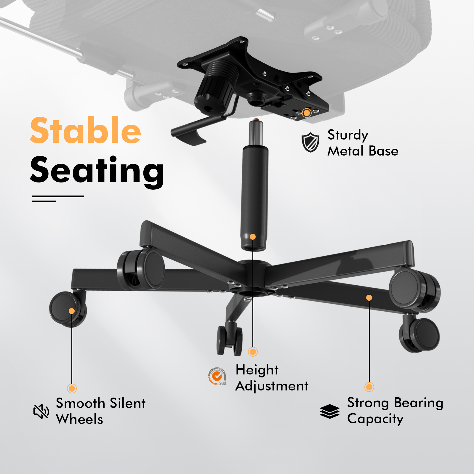 Genpo Criss Cross Chair with Wheels & Flip-up Arms, Executive Office Chair with Foot Rest, Swivel Cross Legged Office Chair, Black Corduroy Fabric Comfy Computer Desk Chair, Vanity Chair for Home - Image 6