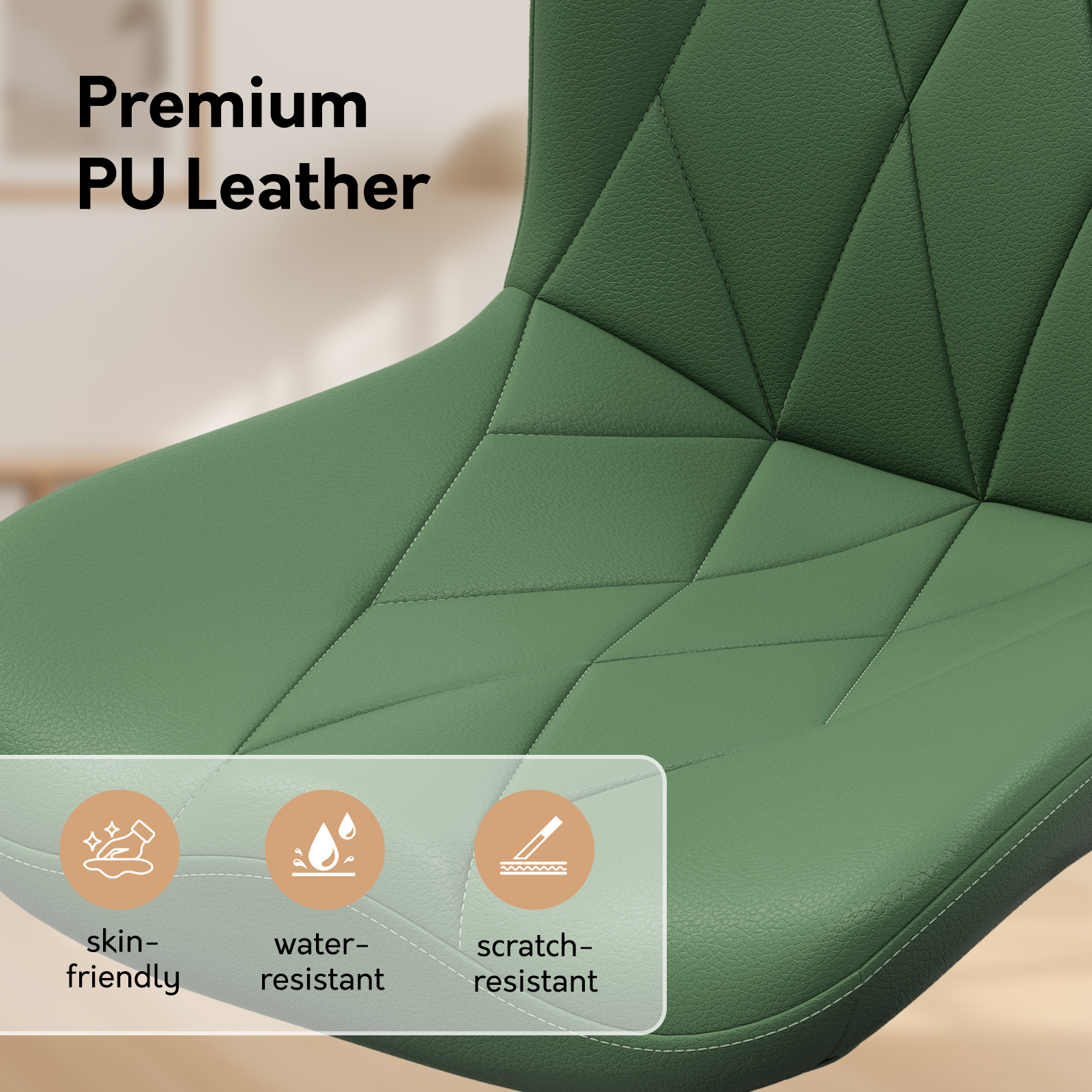 Genpo Armless Desk Chair, Green Leather Office Desk Chairs with Wheels, Mid Back and Lumbar Support for Computer Home Small Space Vanity Makeup - Image 8