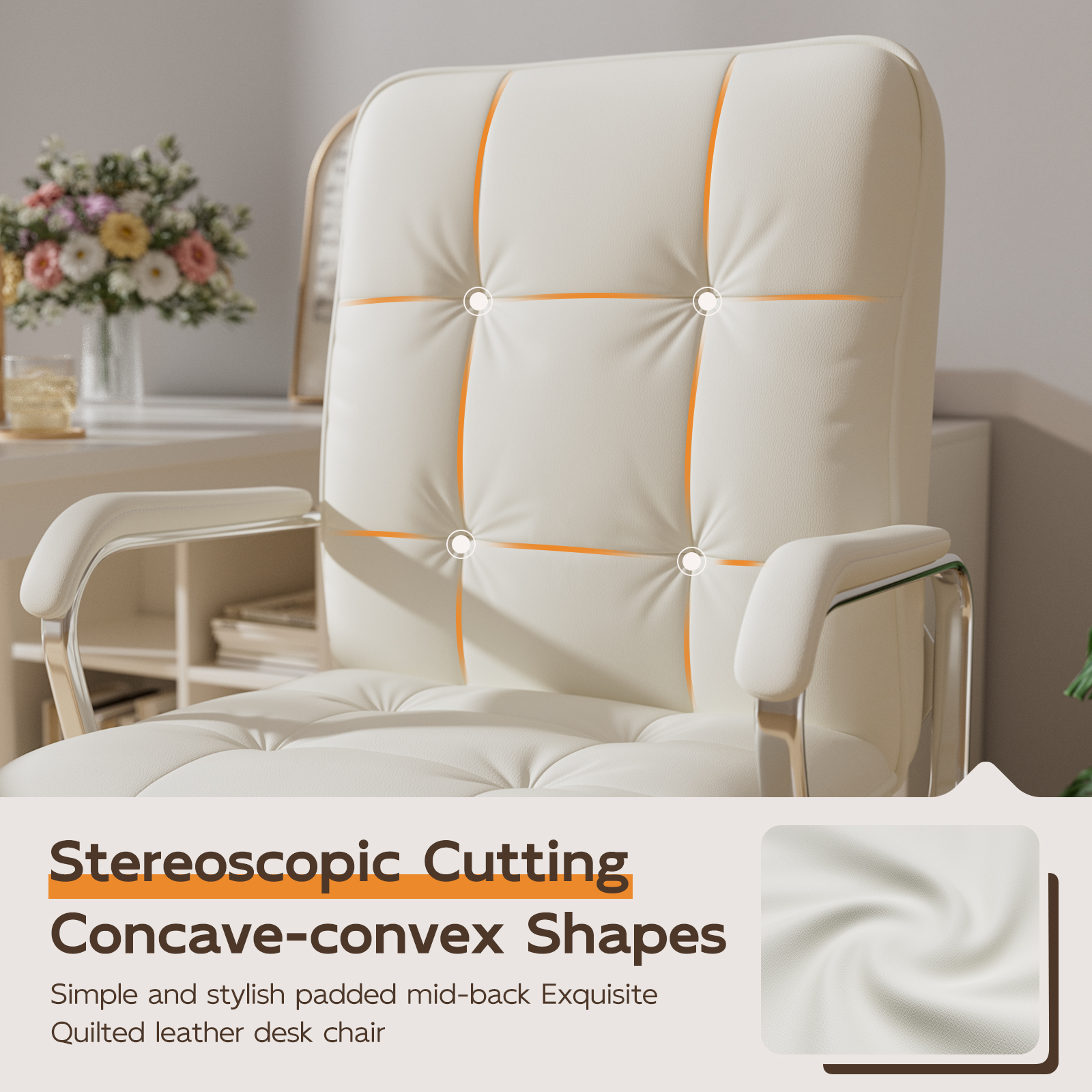 Genpo White Office Chair, Swivel Leather Computer Desk Chair with Wheels and Padded Arms, Executive Office Chair for Adults - Image 6