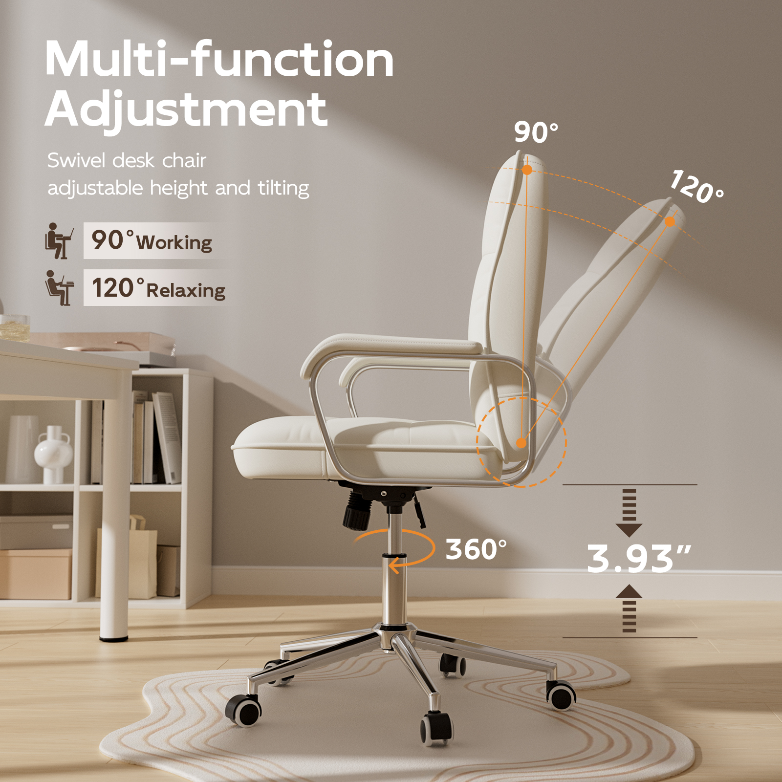 Genpo White Office Chair, Swivel Leather Computer Desk Chair with Wheels and Padded Arms, Executive Office Chair for Adults - Image 5