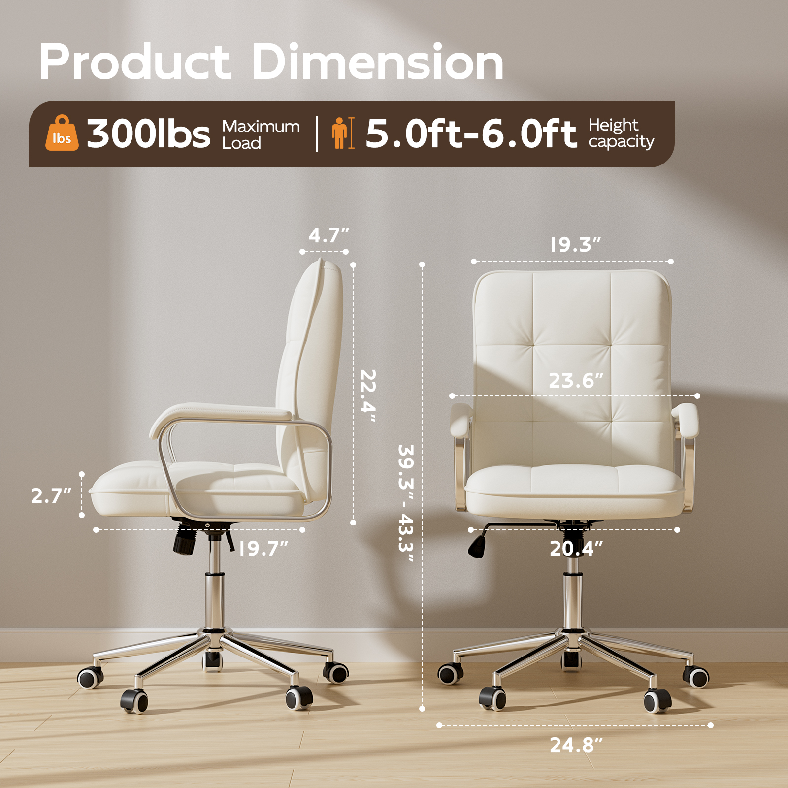 Genpo White Office Chair, Swivel Leather Computer Desk Chair with Wheels and Padded Arms, Executive Office Chair for Adults - Image 2