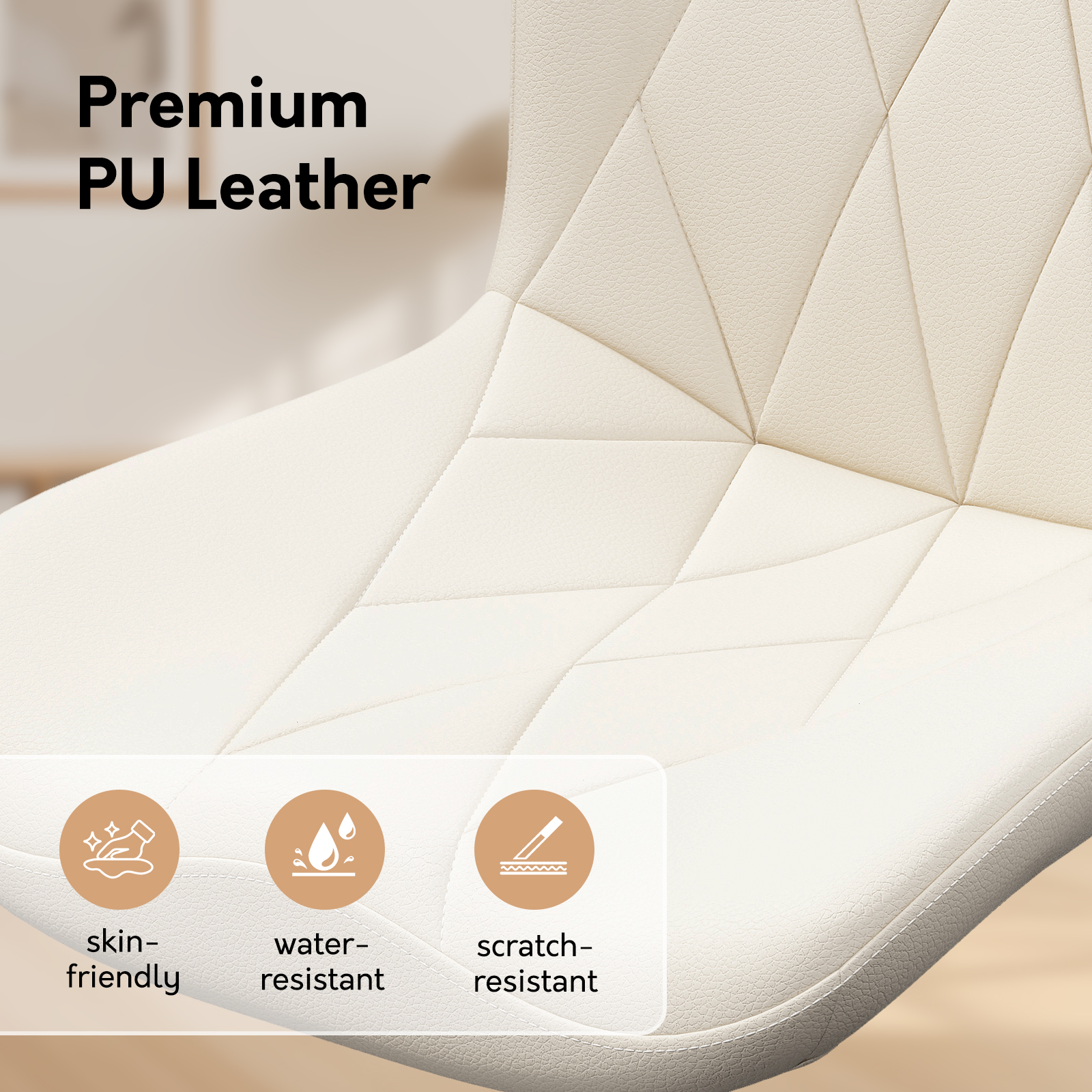 Genpo Armless Desk Chair, White Leather Office Desk Chairs with Wheels, Mid Back and Lumbar Support for Computer Home Small Space Vanity Makeup - Image 7