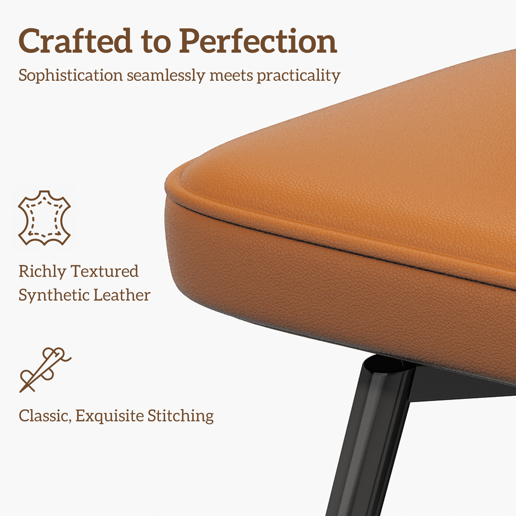 Genpo Swivel Counter Height Bar Stools Set of 4, 26" Leather Swivel Bar Stools with Backs, Metal Legs, Modern Stools for Kitchen Counter, Brown - Image 3