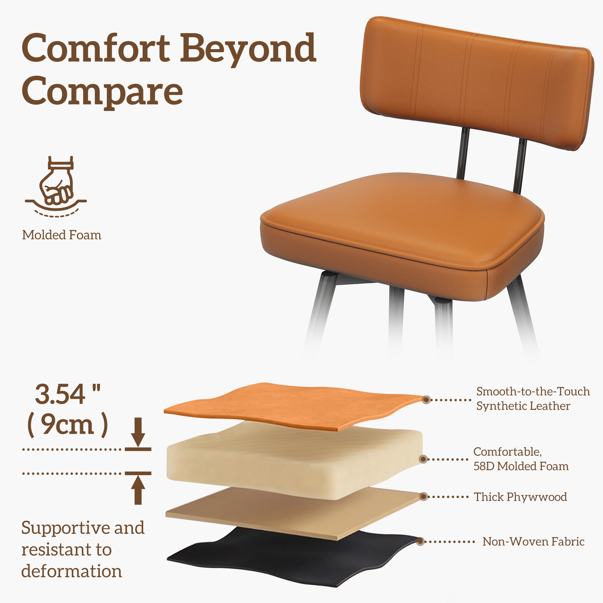 Genpo Swivel Counter Height Bar Stools Set of 4, 26" Leather Swivel Bar Stools with Backs, Metal Legs, Modern Stools for Kitchen Counter, Brown - Image 4