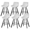 Genpo Bar Stools Set of 6, 26" Kitchen Counter Height Bar Stools with Back Metal Legs and Footrest, White Leather Barstools for Kitchen Island