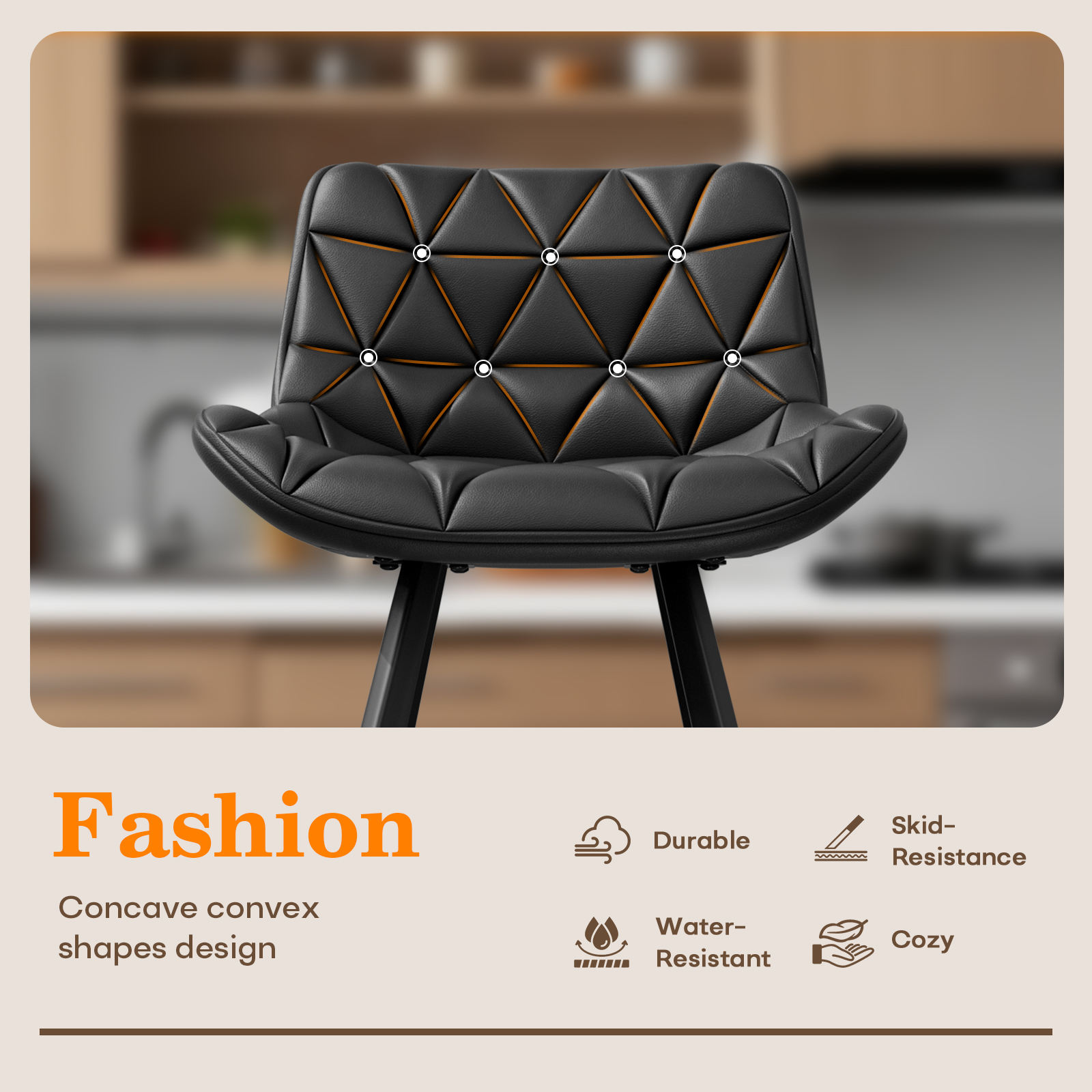 Genpo Bar Stools Set of 3, 26" Kitchen Counter Height Bar Stools with Back Metal Legs and Footrest, Black Leather Barstools for Kitchen Island - Image 3